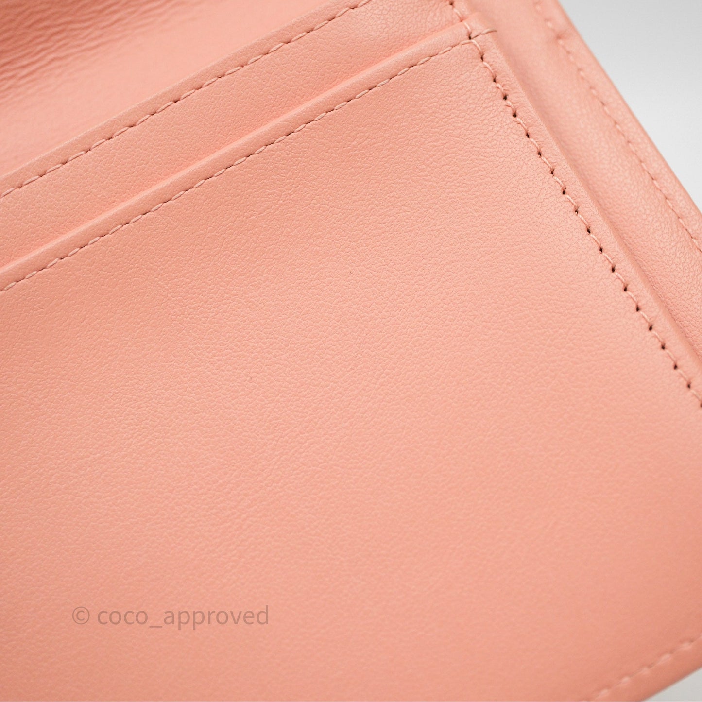 Chanel Boy Quilted Long Wallet Peach Caviar Aged Gold Hardware