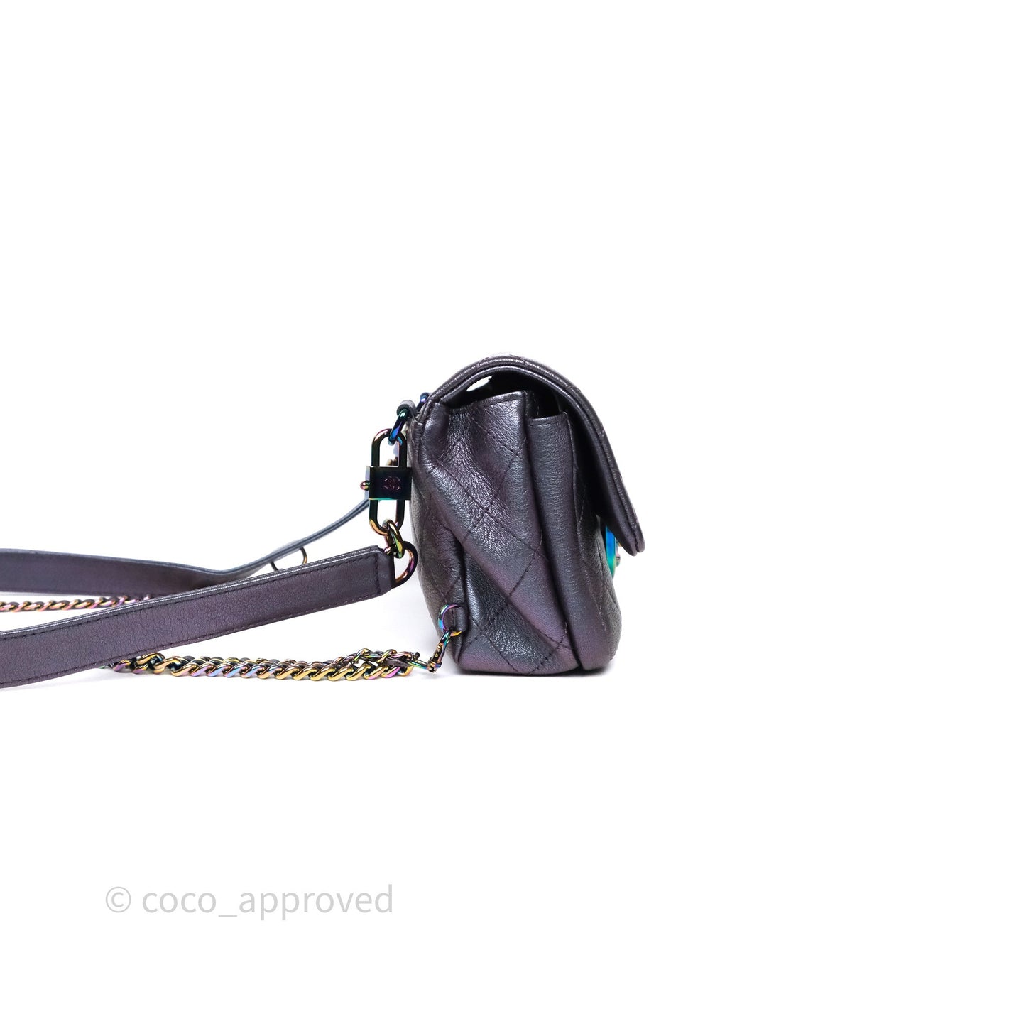 Chanel Quilted Double Carry Waist Chain Flap Iridescent Purple Goatskin Rainbow Hardware