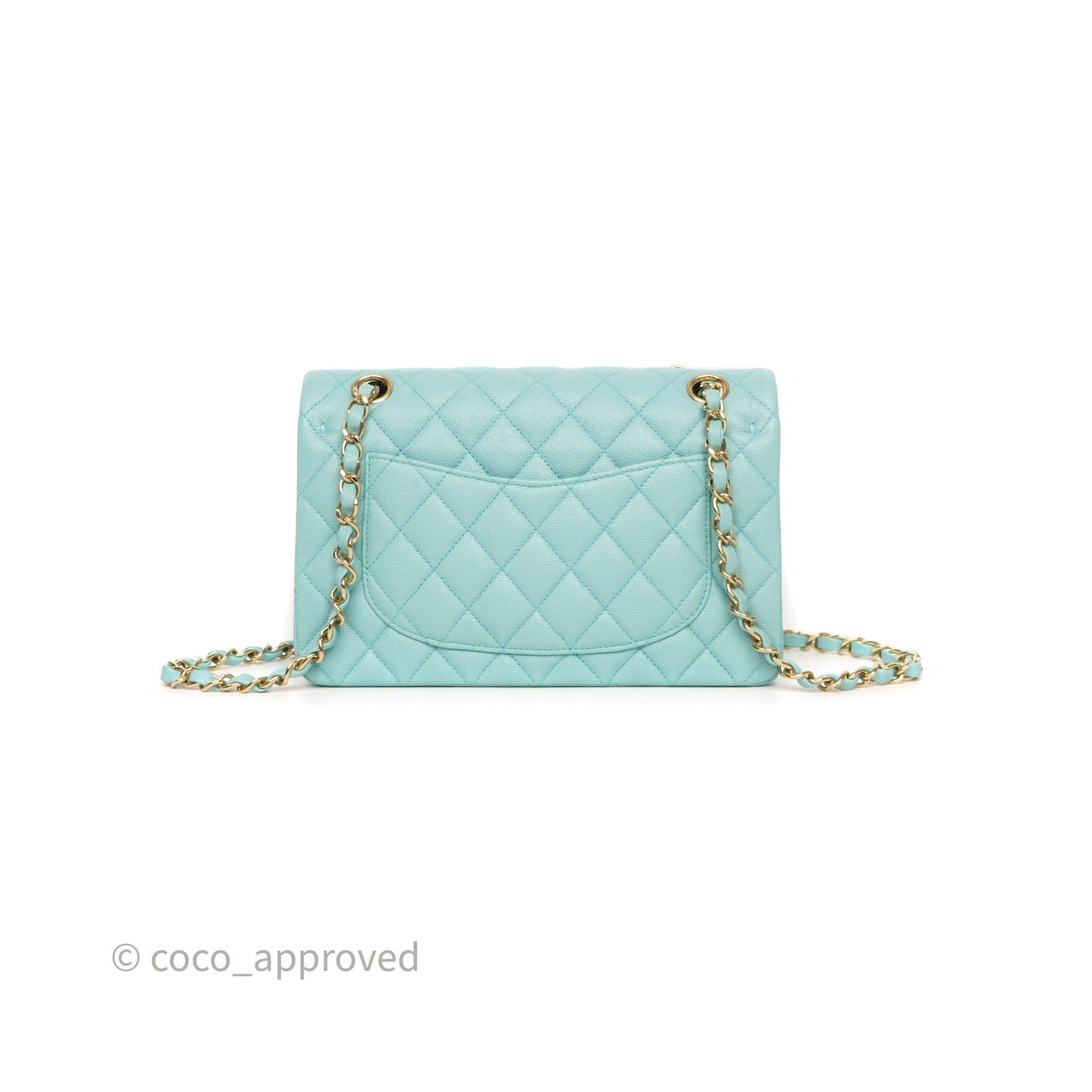 Chanel Small Classic Flap Quilted Light Tiffany Blue Caviar Gold Hardware