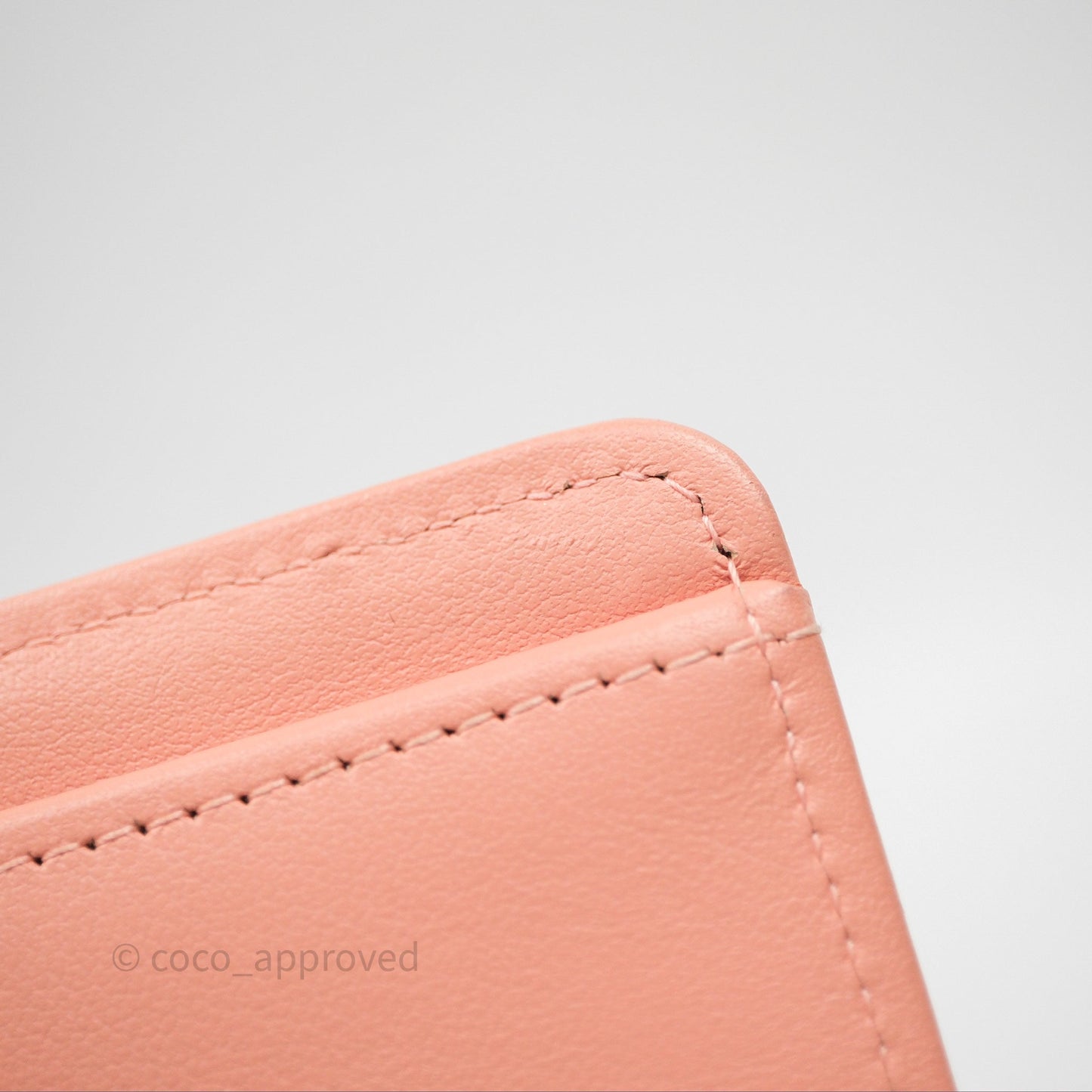 Chanel Boy Quilted Long Wallet Peach Caviar Aged Gold Hardware