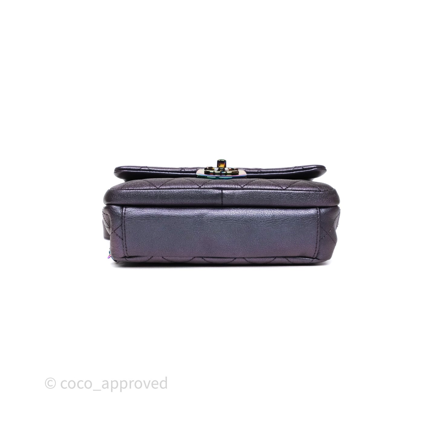 Chanel Quilted Double Carry Waist Chain Flap Iridescent Purple Goatskin Rainbow Hardware