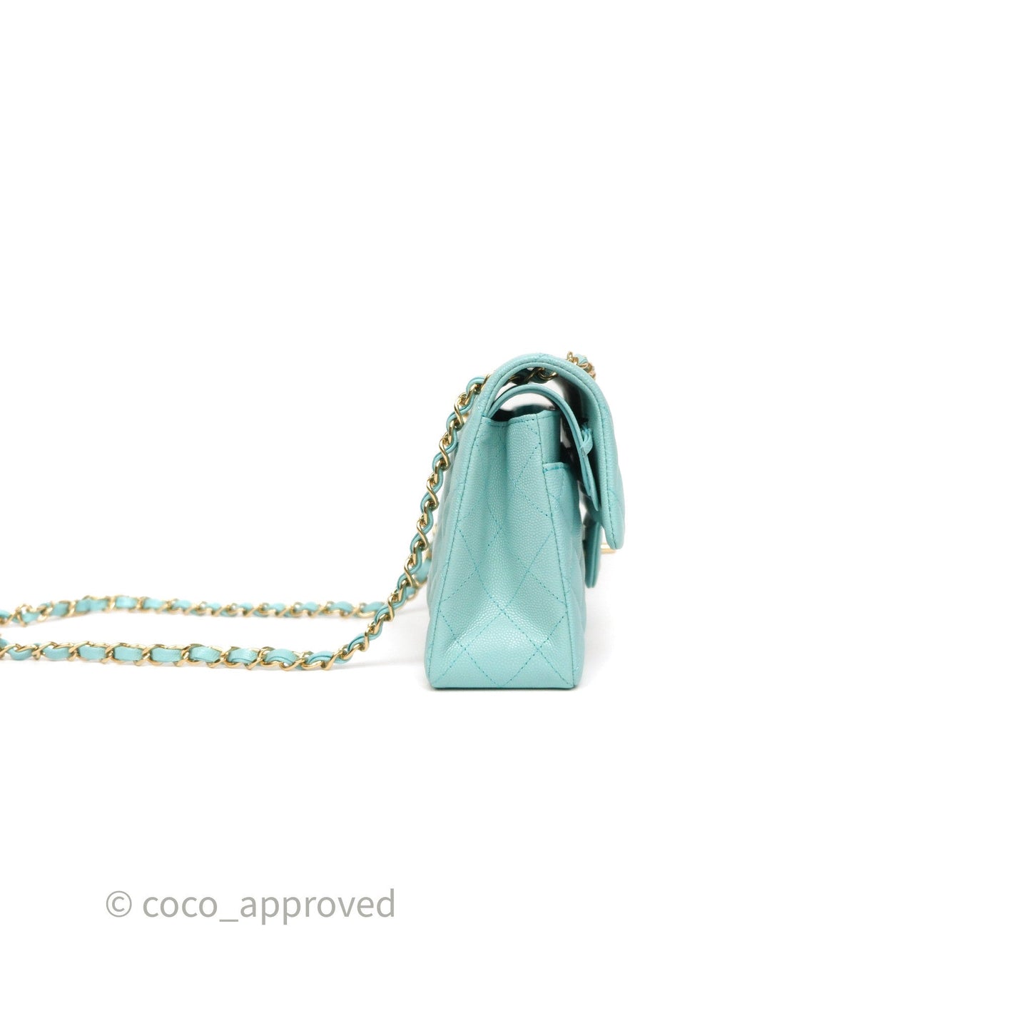 Chanel Small Classic Flap Quilted Light Tiffany Blue Caviar Gold Hardware