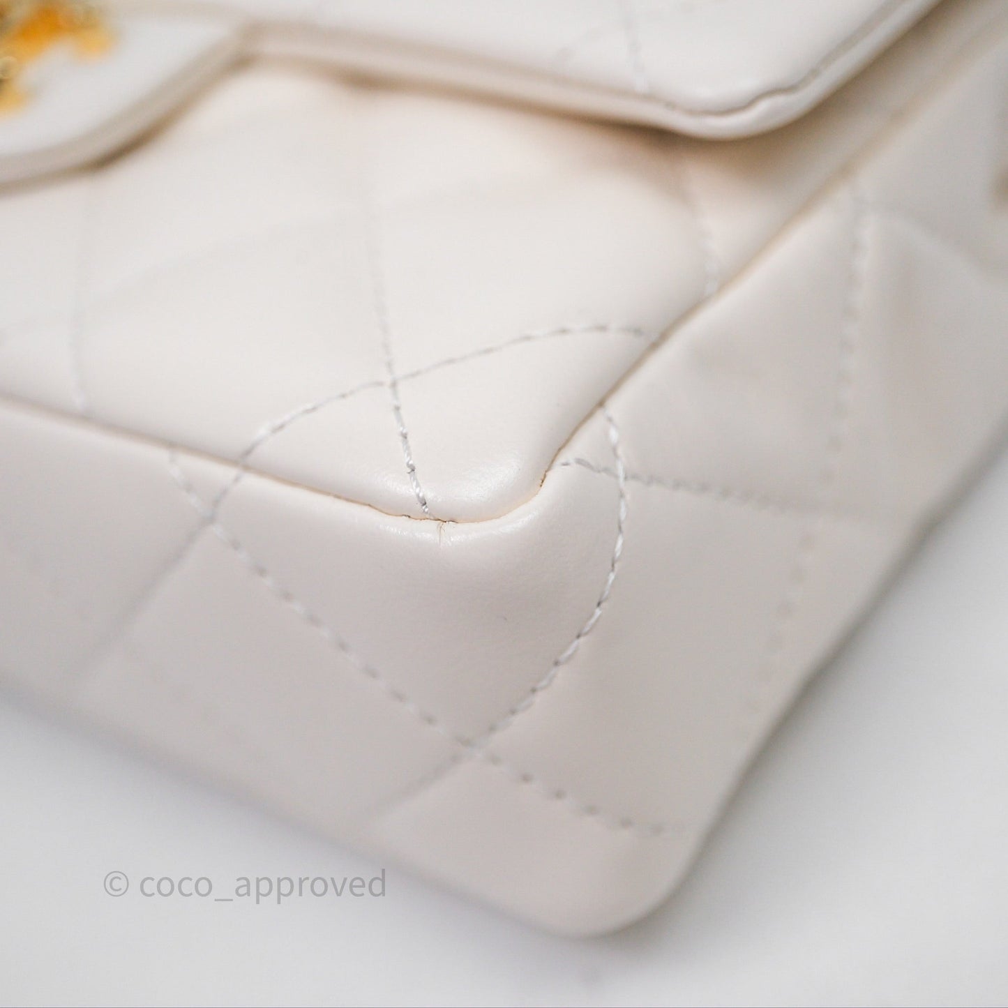 Chanel Top Handle White Lambskin Gold Hardware