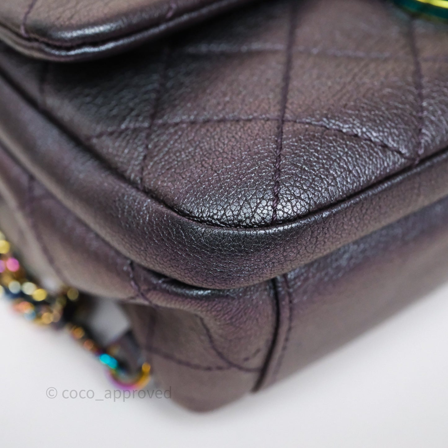 Chanel Quilted Double Carry Waist Chain Flap Iridescent Purple Goatskin Rainbow Hardware