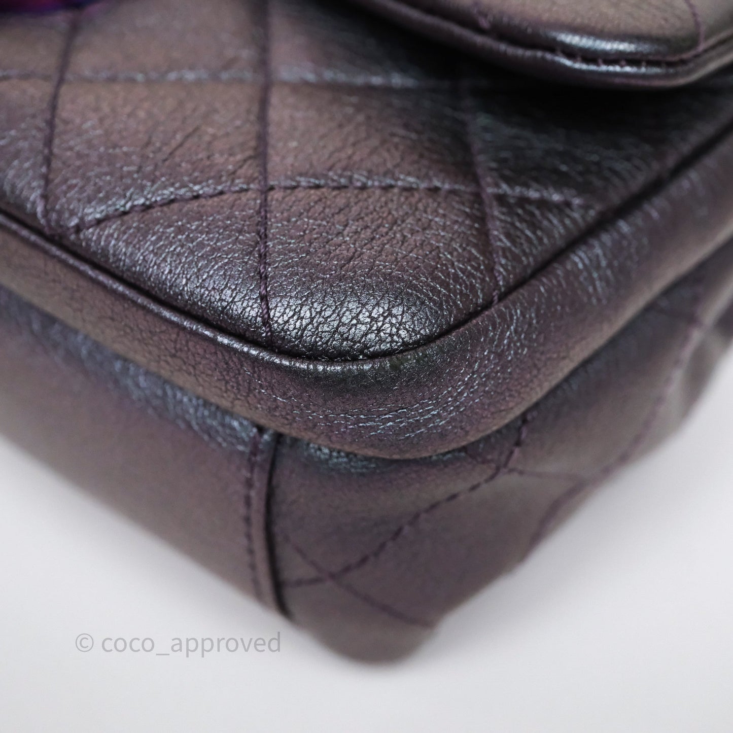 Chanel Quilted Double Carry Waist Chain Flap Iridescent Purple Goatskin Rainbow Hardware