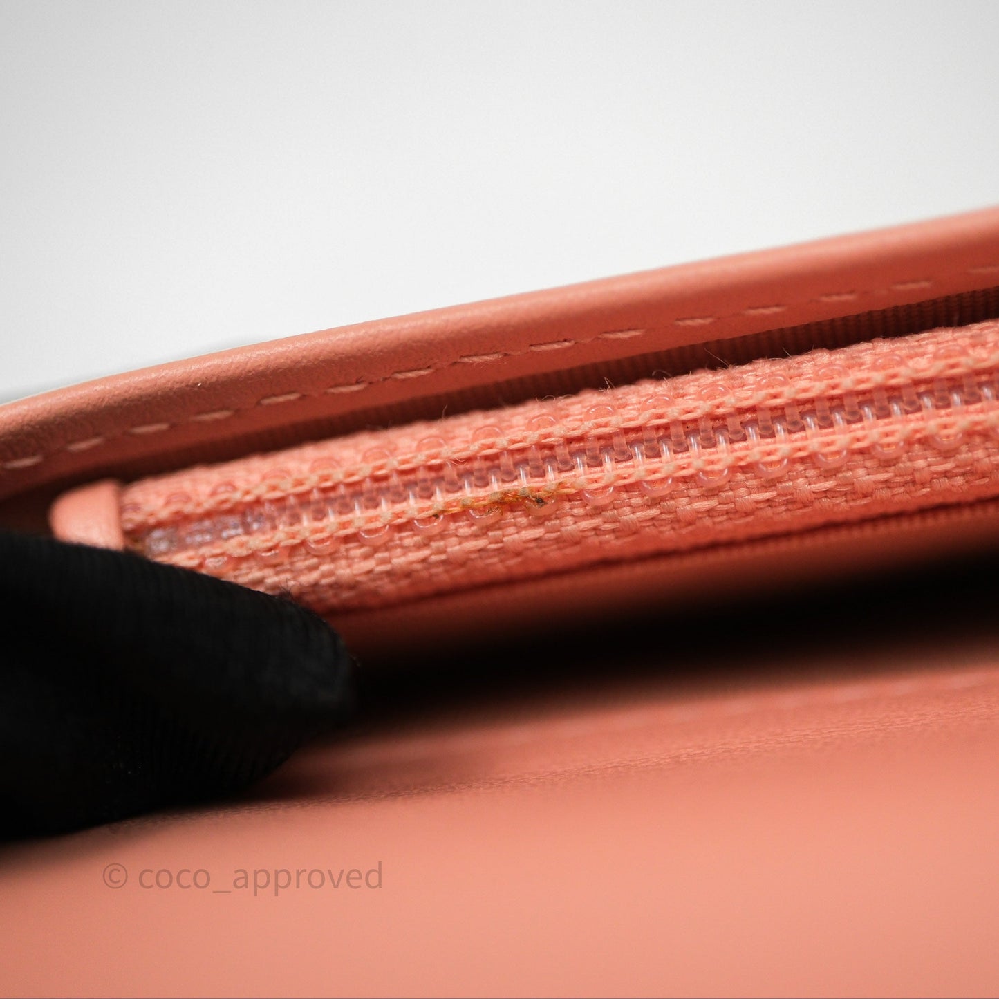 Chanel Boy Quilted Long Wallet Peach Caviar Aged Gold Hardware