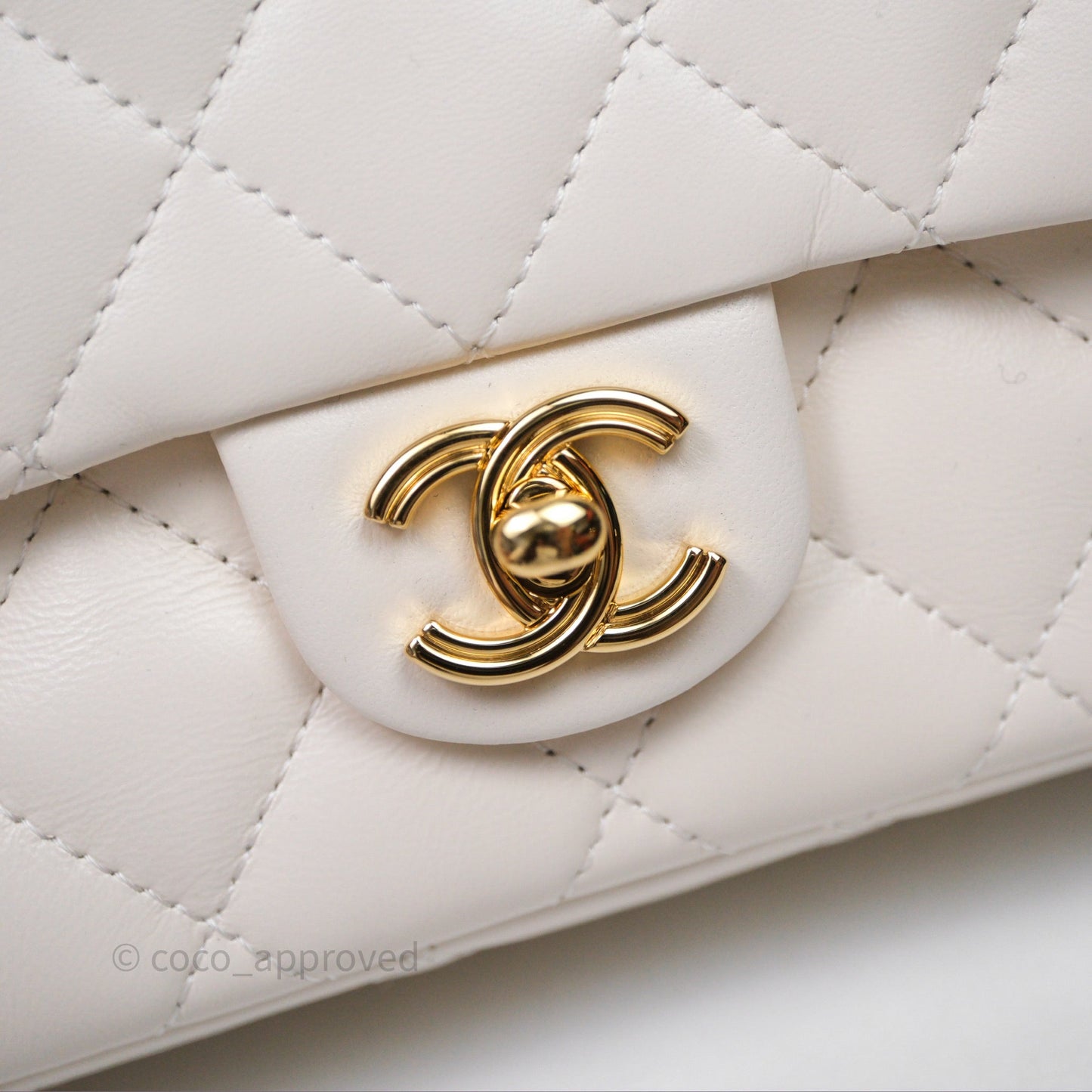 Chanel Top Handle White Lambskin Gold Hardware