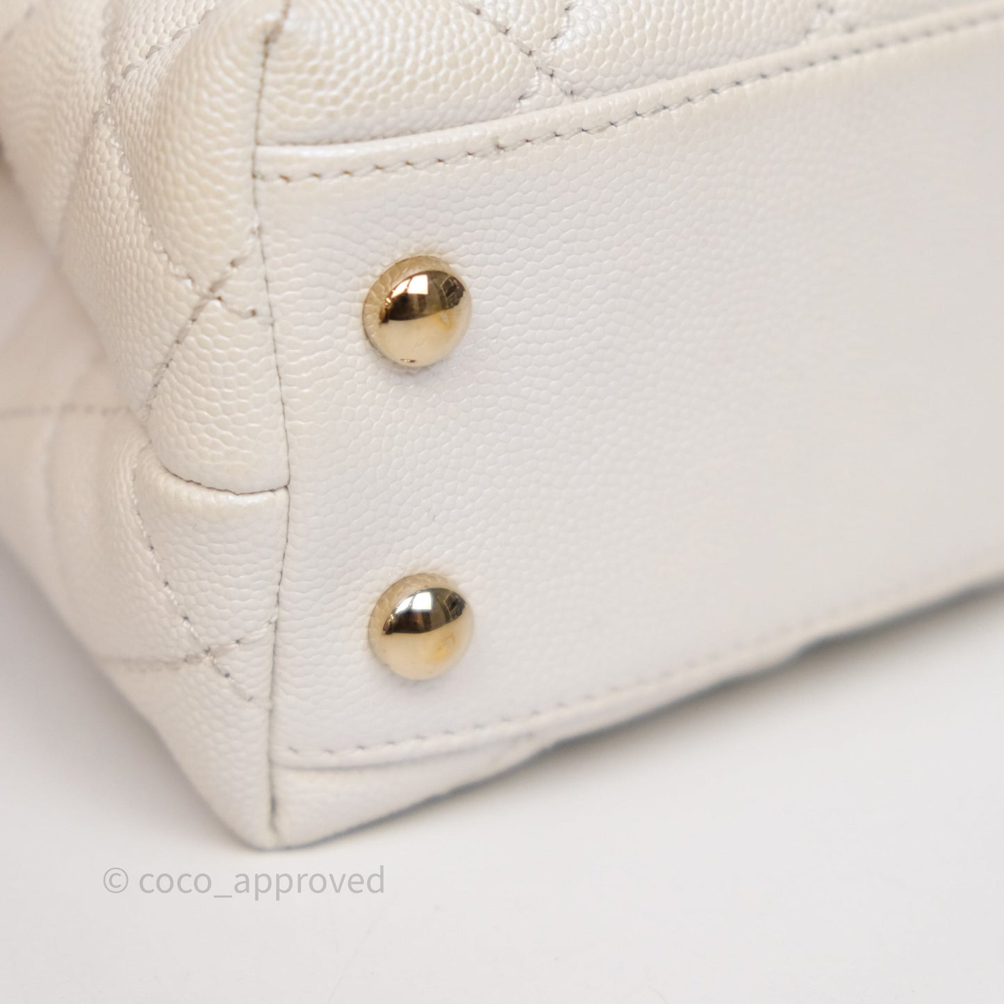 Chanel Mini Coco Handle Quilted Iridescent White Caviar Gold Hardware