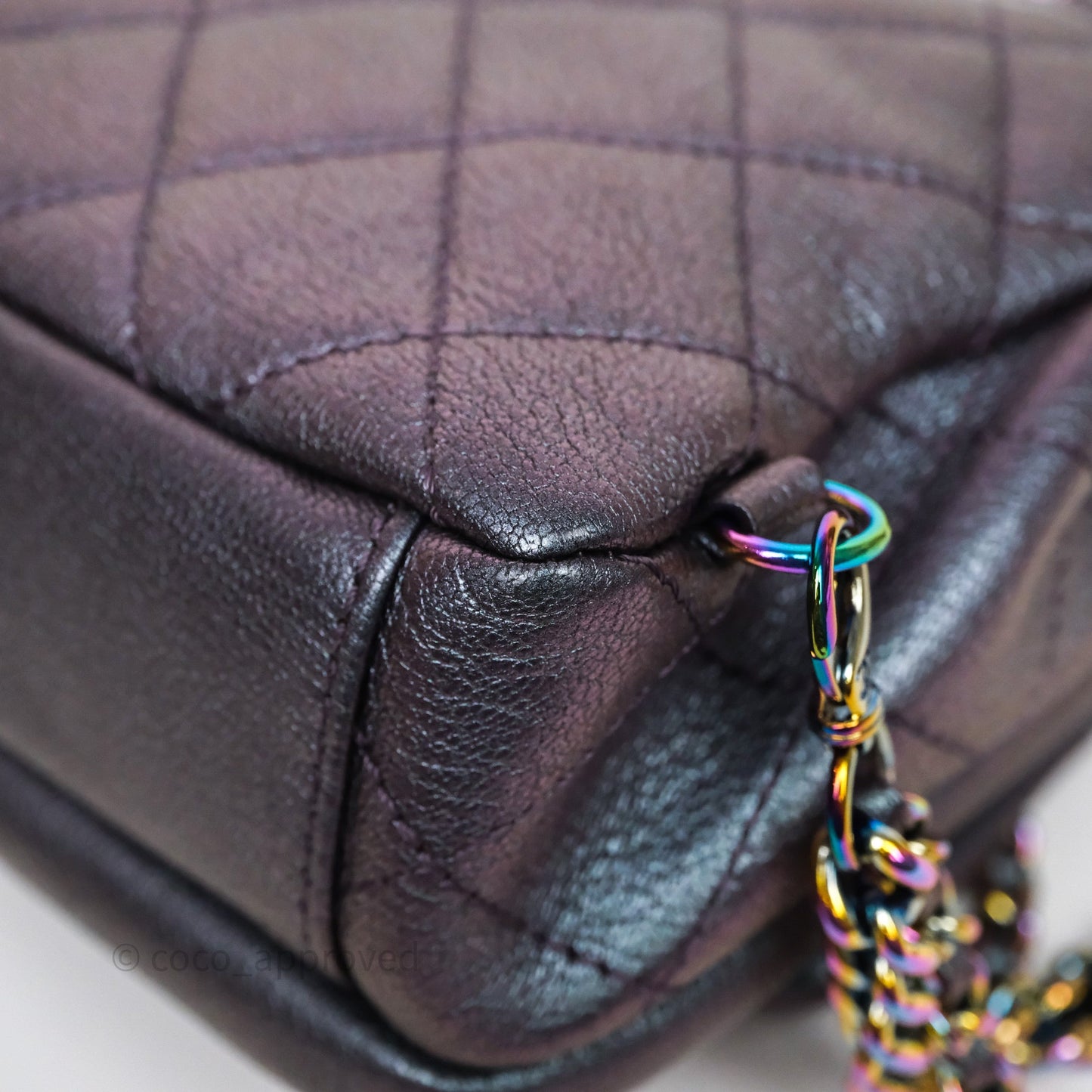 Chanel Quilted Double Carry Waist Chain Flap Iridescent Purple Goatskin Rainbow Hardware
