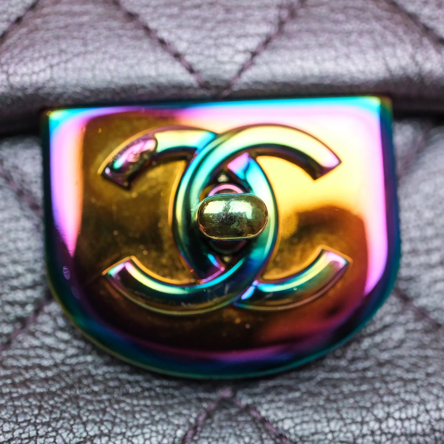 Chanel Quilted Double Carry Waist Chain Flap Iridescent Purple Goatskin Rainbow Hardware