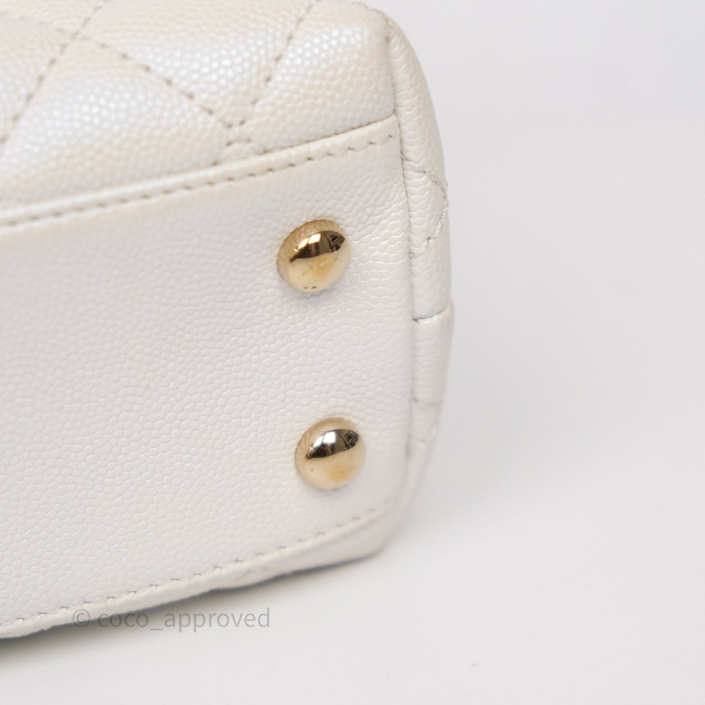 Chanel Mini Coco Handle Quilted Iridescent White Caviar Gold Hardware