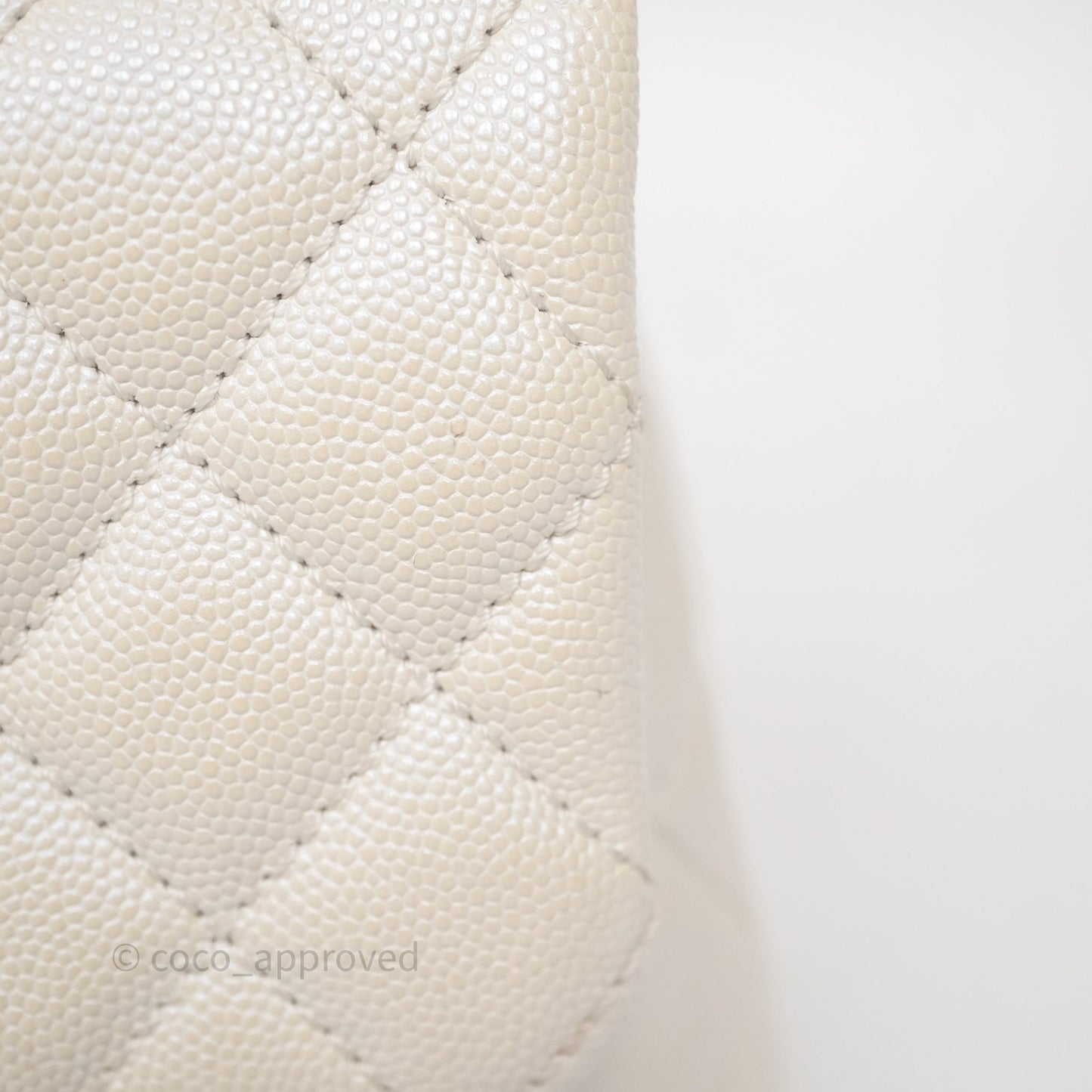 Chanel Mini Coco Handle Quilted Iridescent White Caviar Gold Hardware