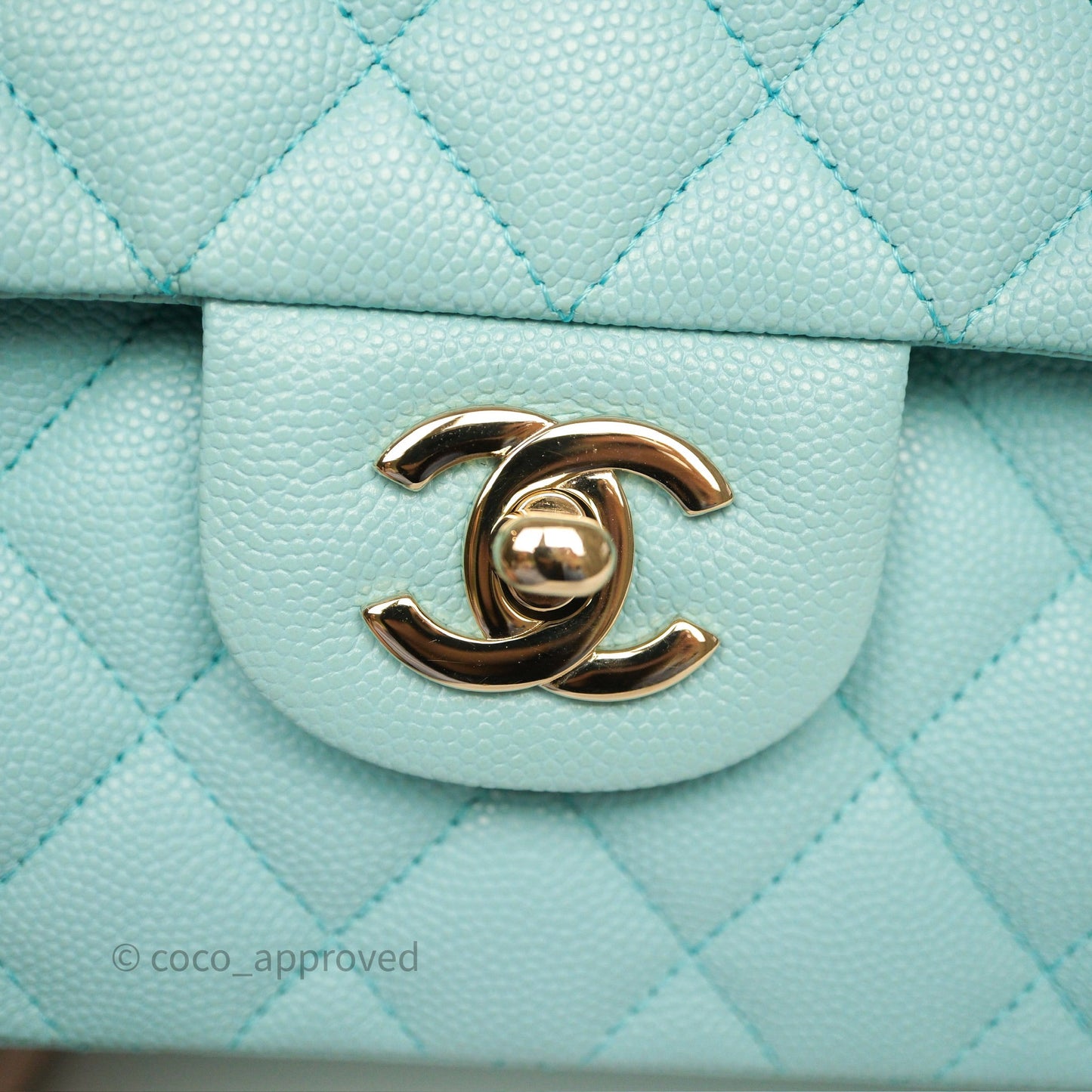 Chanel Small Classic Flap Quilted Light Tiffany Blue Caviar Gold Hardware