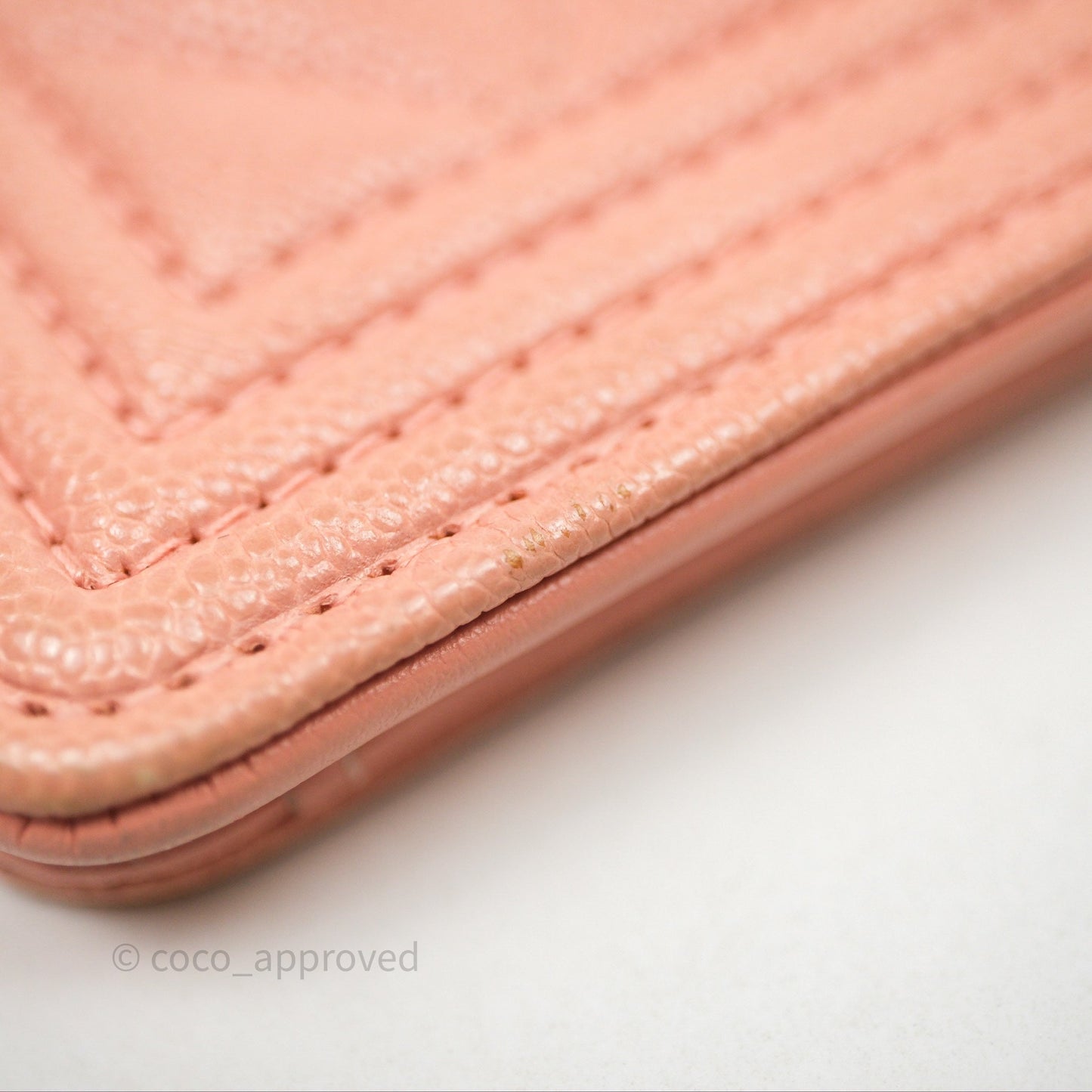Chanel Boy Quilted Long Wallet Peach Caviar Aged Gold Hardware