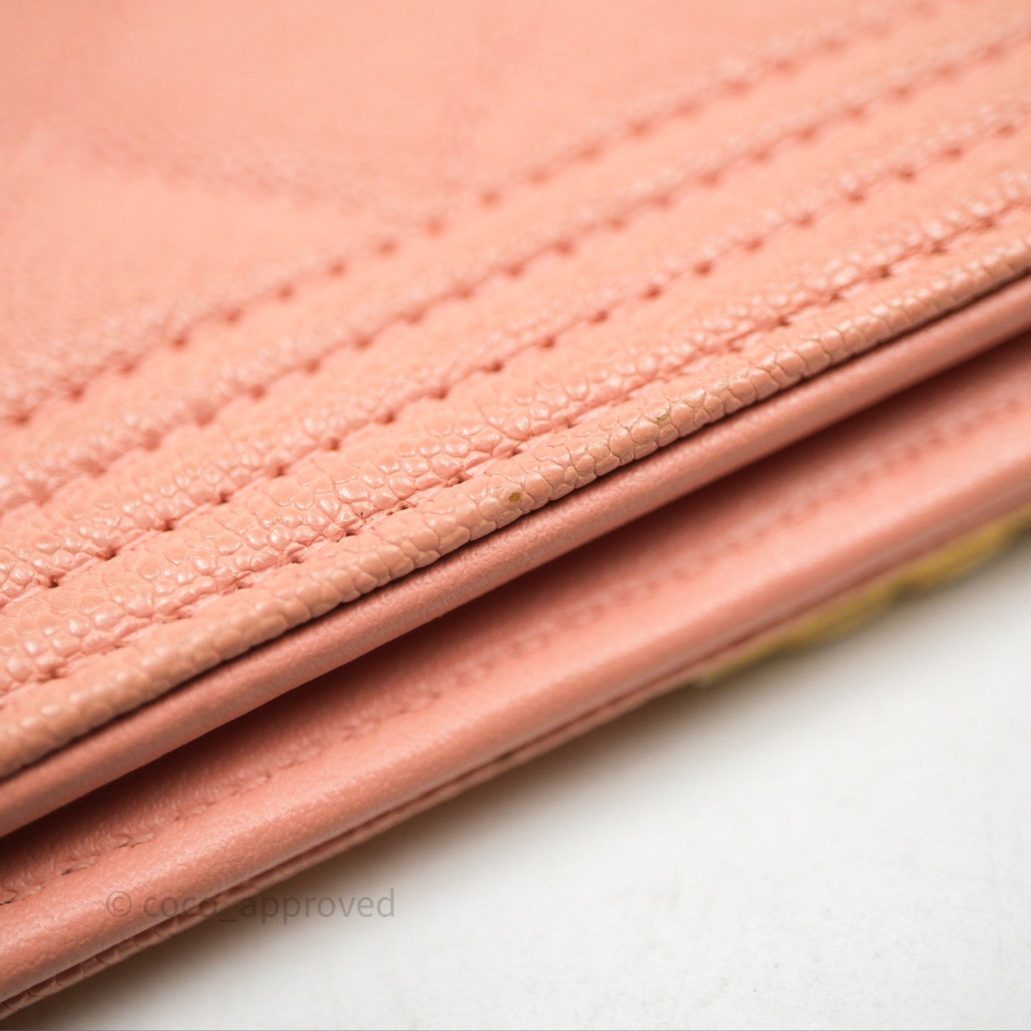 Chanel Boy Quilted Long Wallet Peach Caviar Aged Gold Hardware