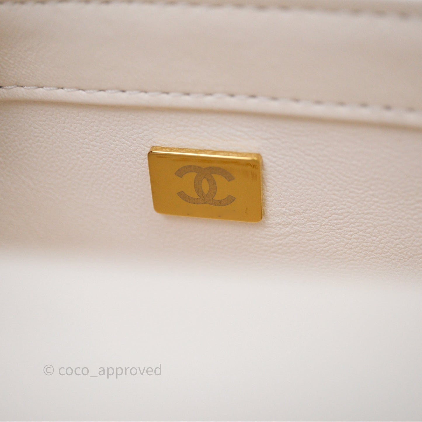 Chanel Top Handle White Lambskin Gold Hardware