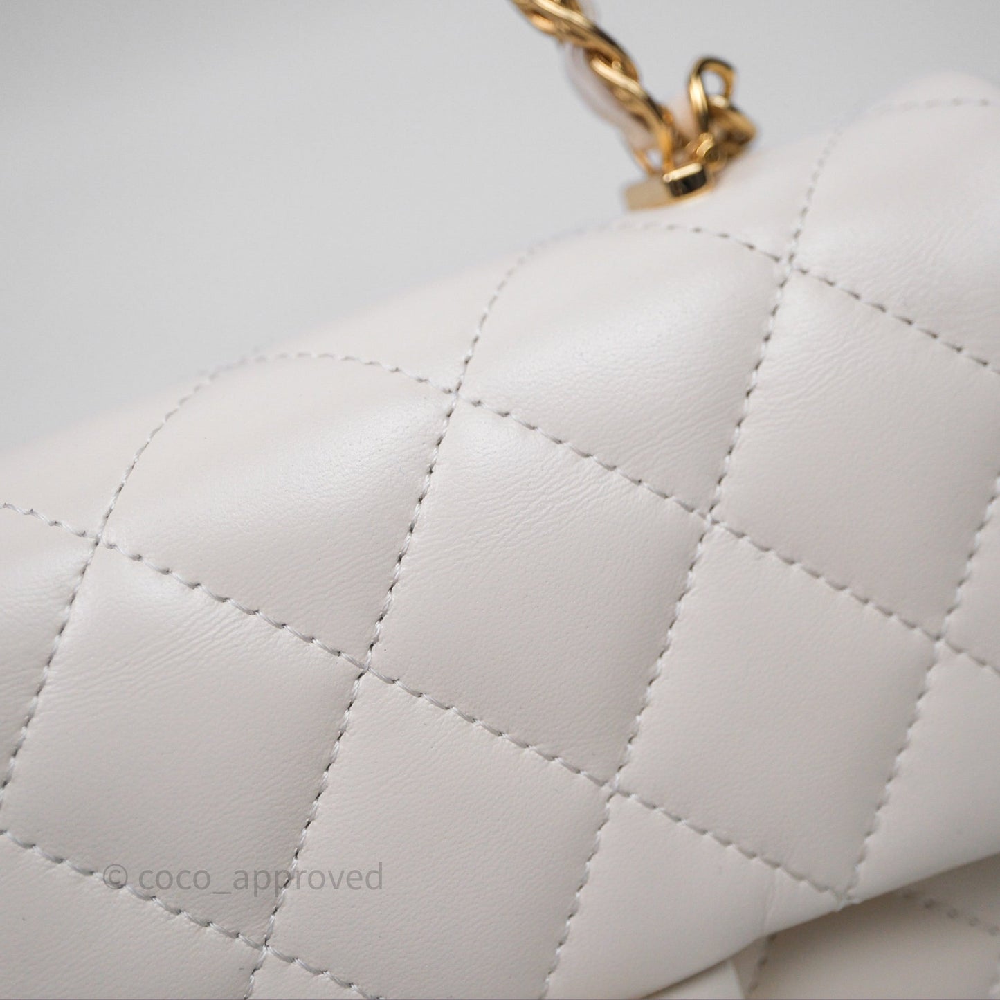 Chanel Top Handle White Lambskin Gold Hardware