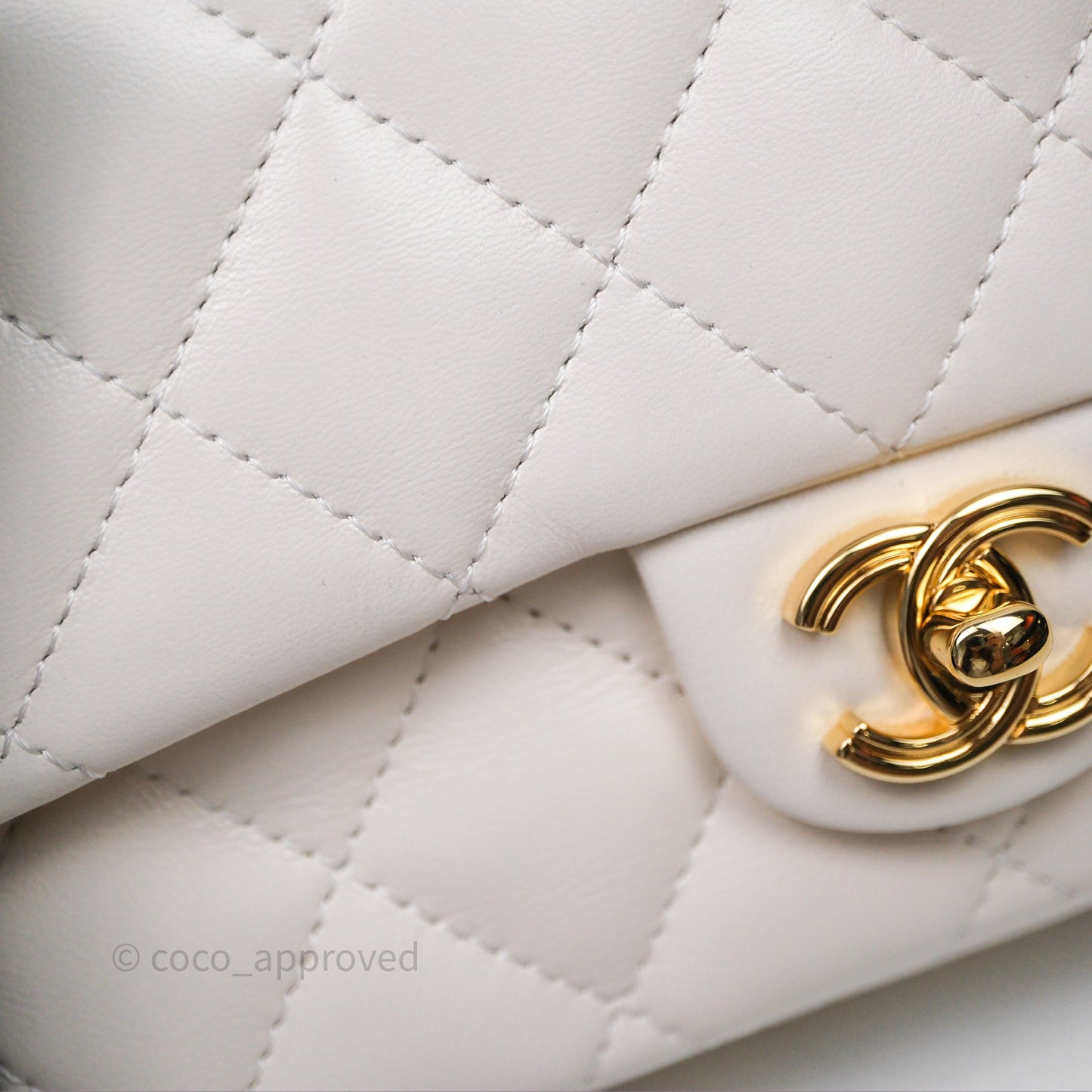 Chanel Top Handle White Lambskin Gold Hardware