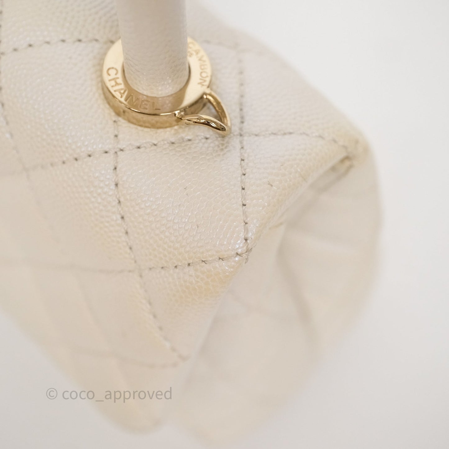 Chanel Mini Coco Handle Quilted Iridescent White Caviar Gold Hardware