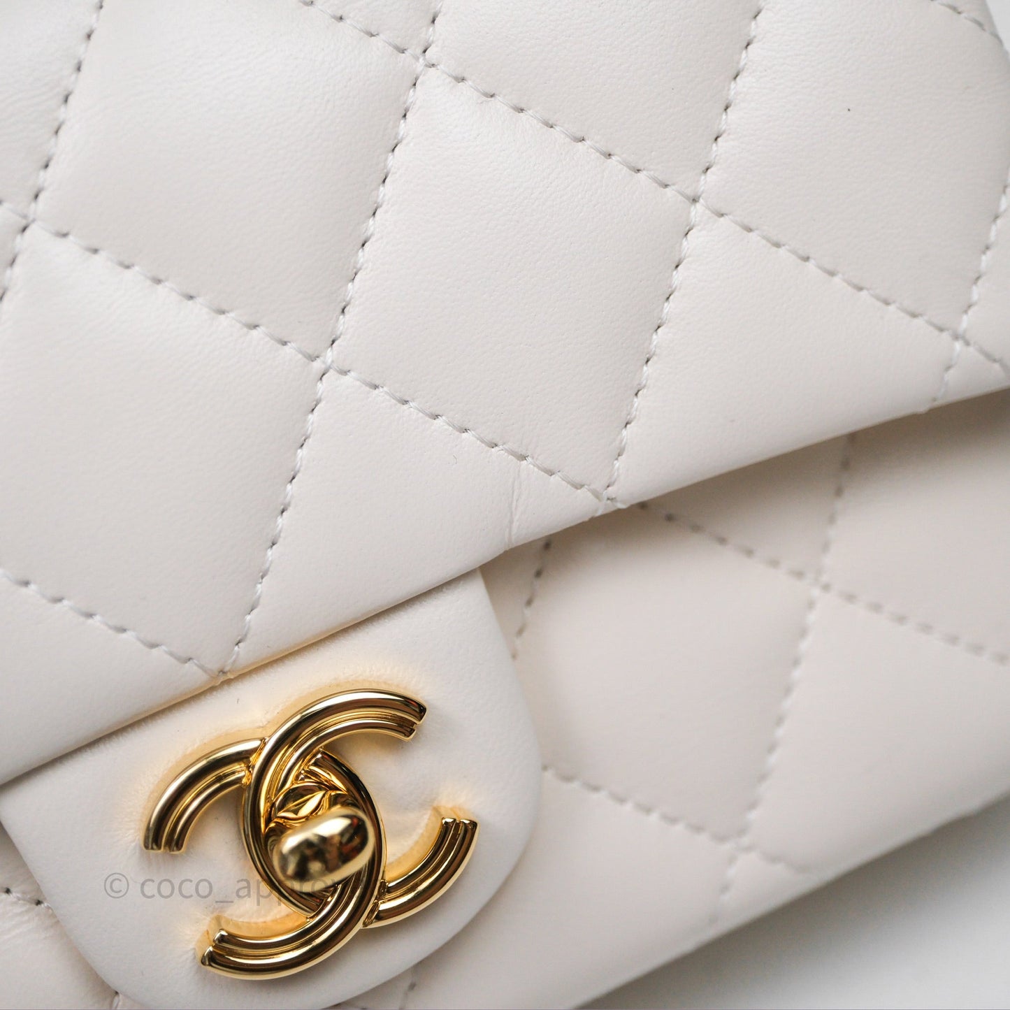 Chanel Top Handle White Lambskin Gold Hardware