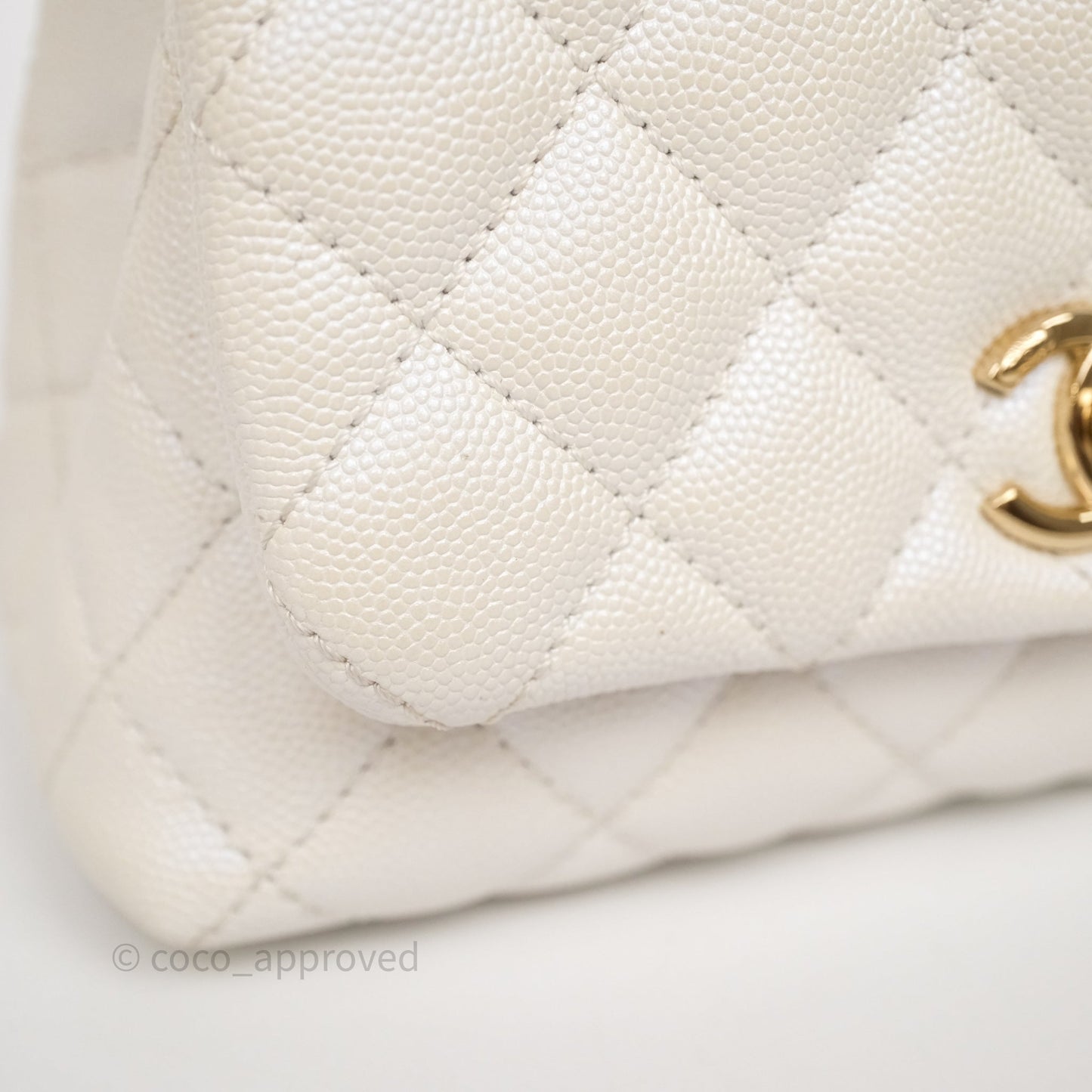 Chanel Mini Coco Handle Quilted Iridescent White Caviar Gold Hardware