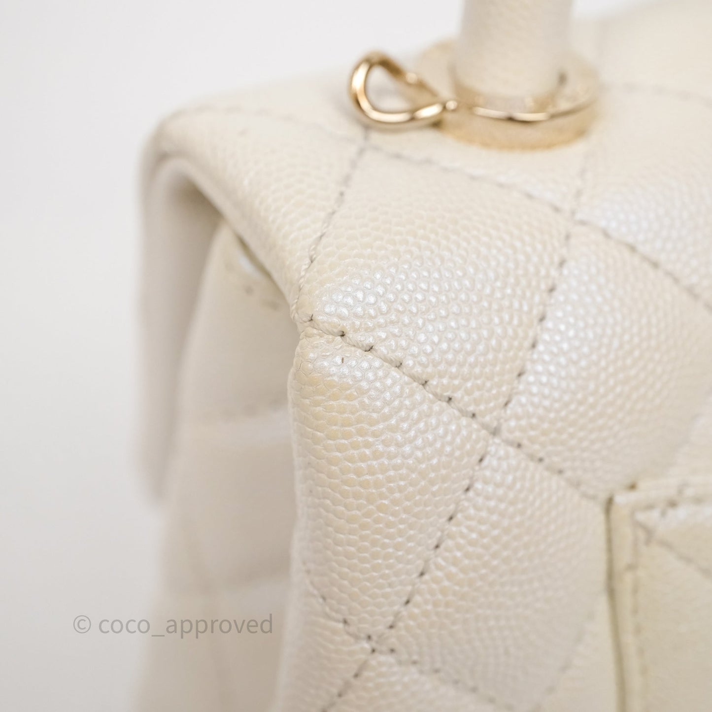 Chanel Mini Coco Handle Quilted Iridescent White Caviar Gold Hardware