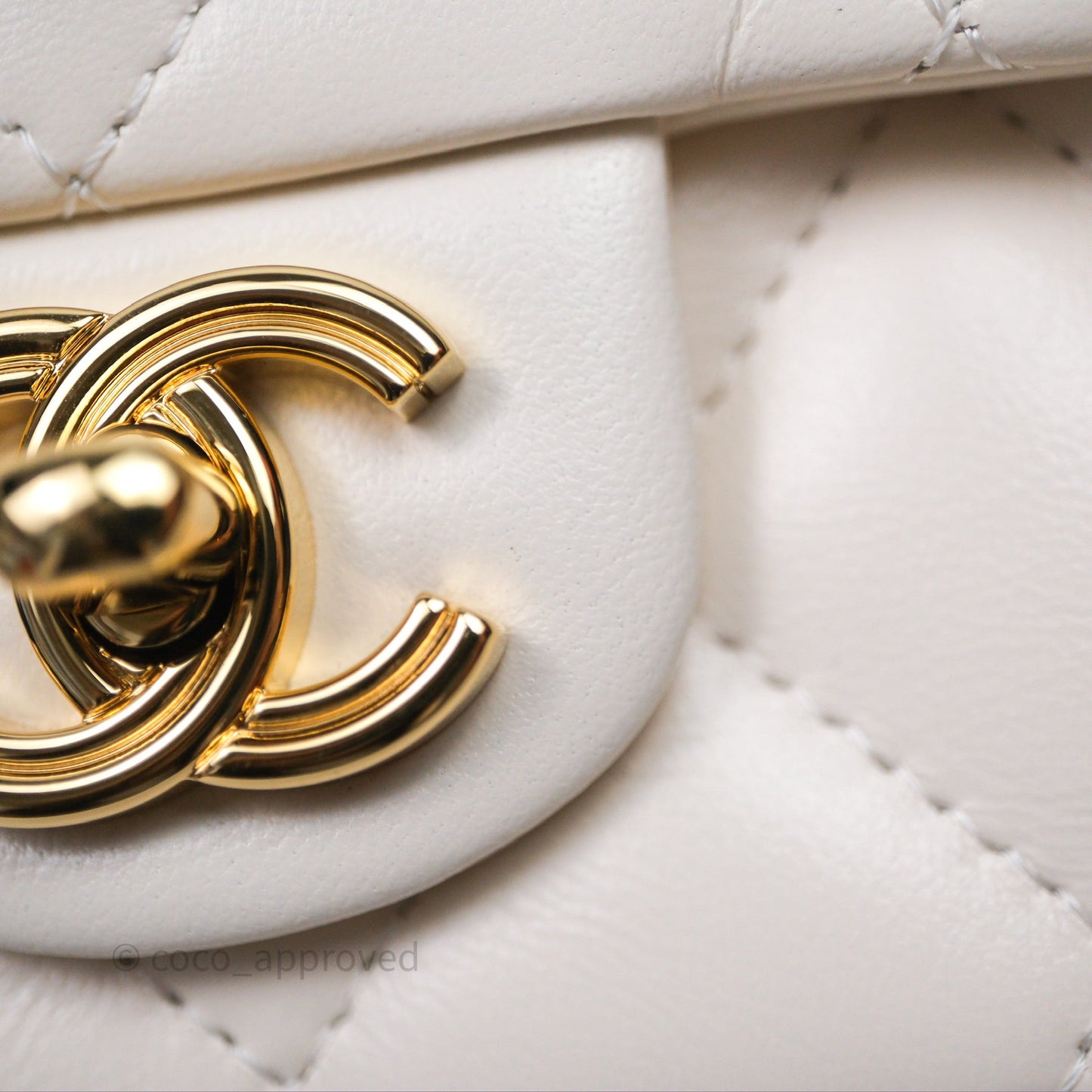 Chanel Top Handle White Lambskin Gold Hardware