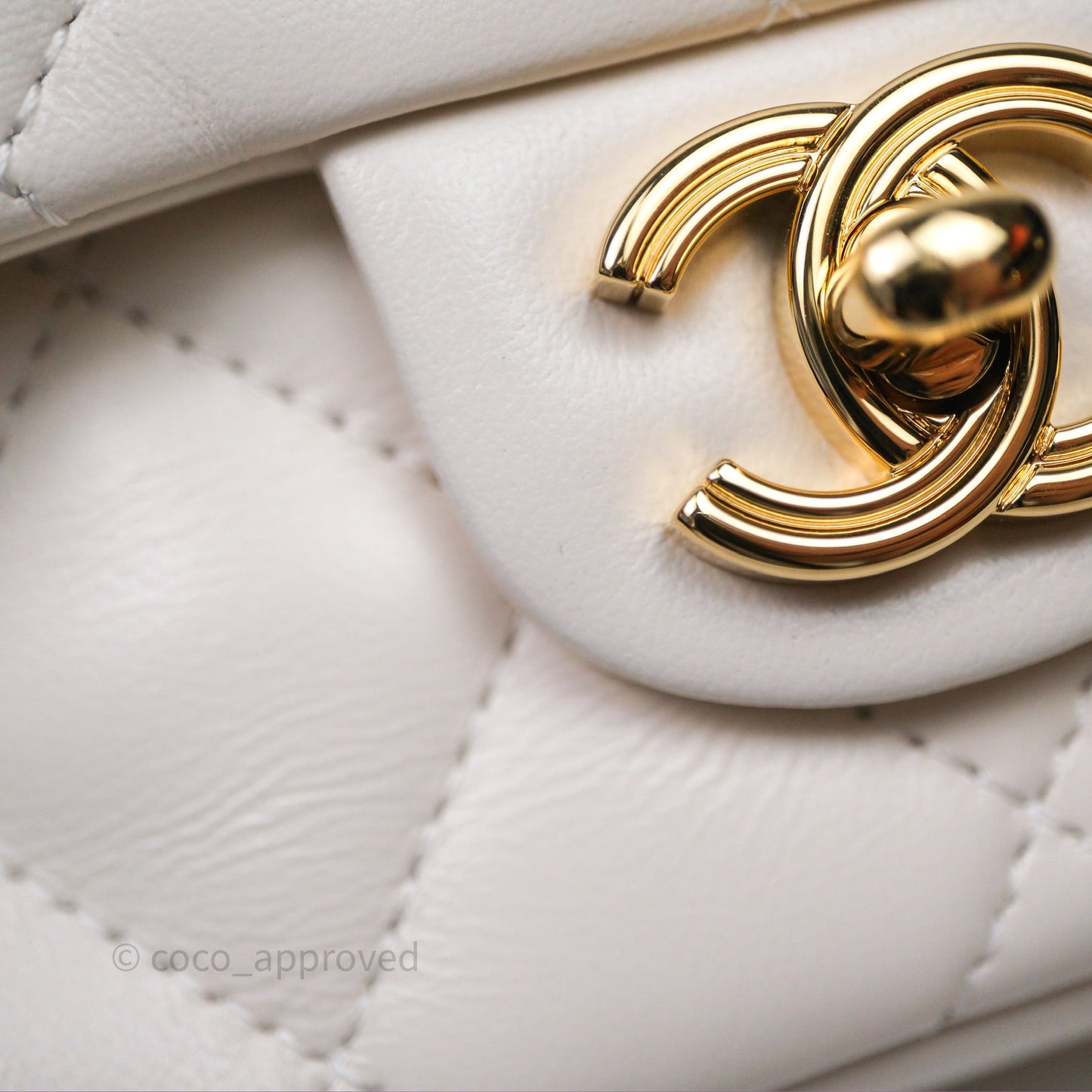 Chanel Top Handle White Lambskin Gold Hardware