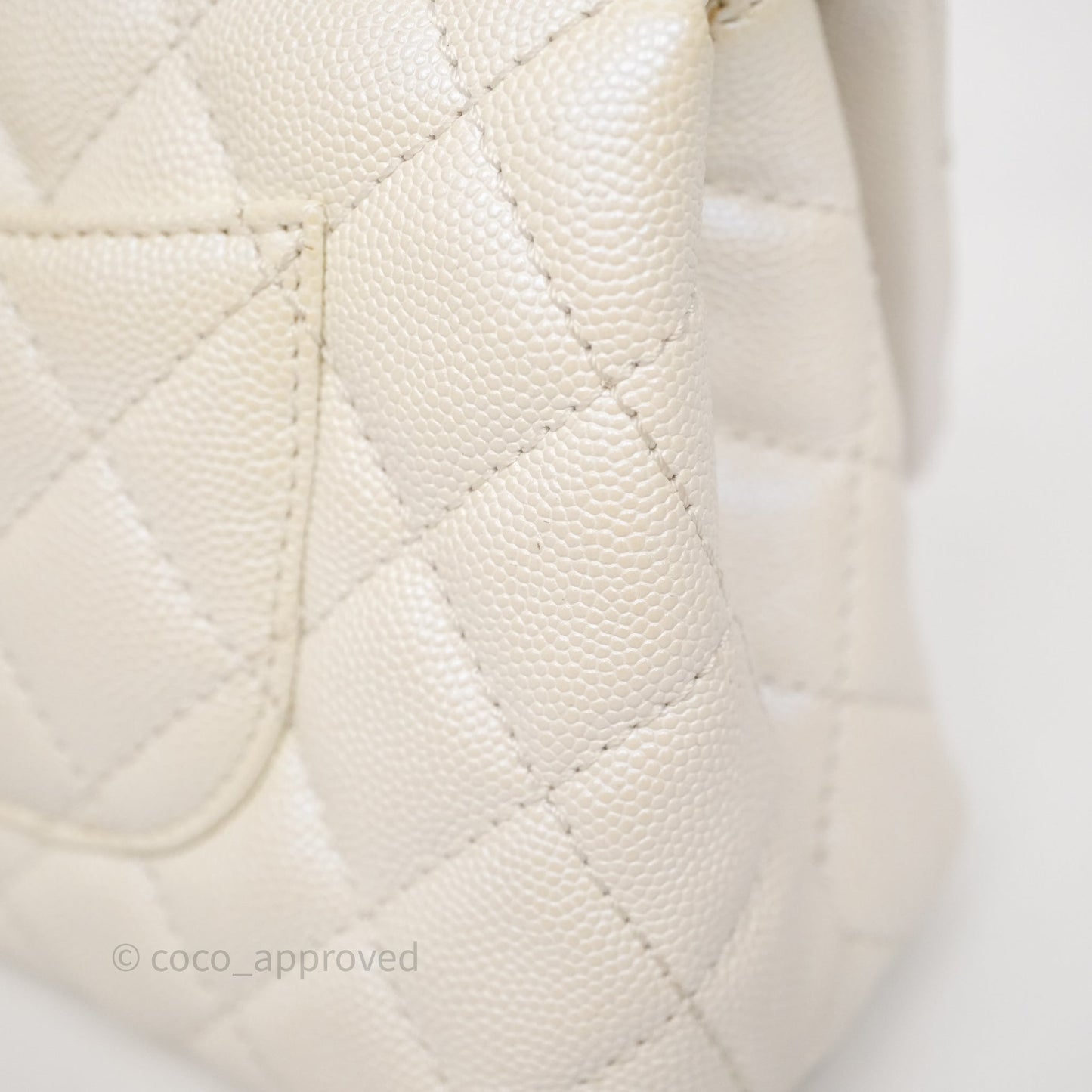 Chanel Mini Coco Handle Quilted Iridescent White Caviar Gold Hardware
