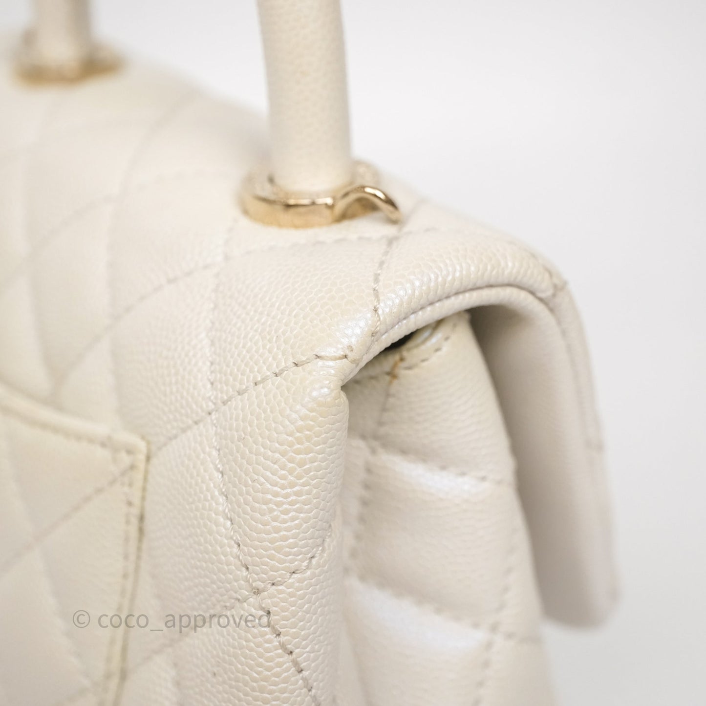 Chanel Mini Coco Handle Quilted Iridescent White Caviar Gold Hardware