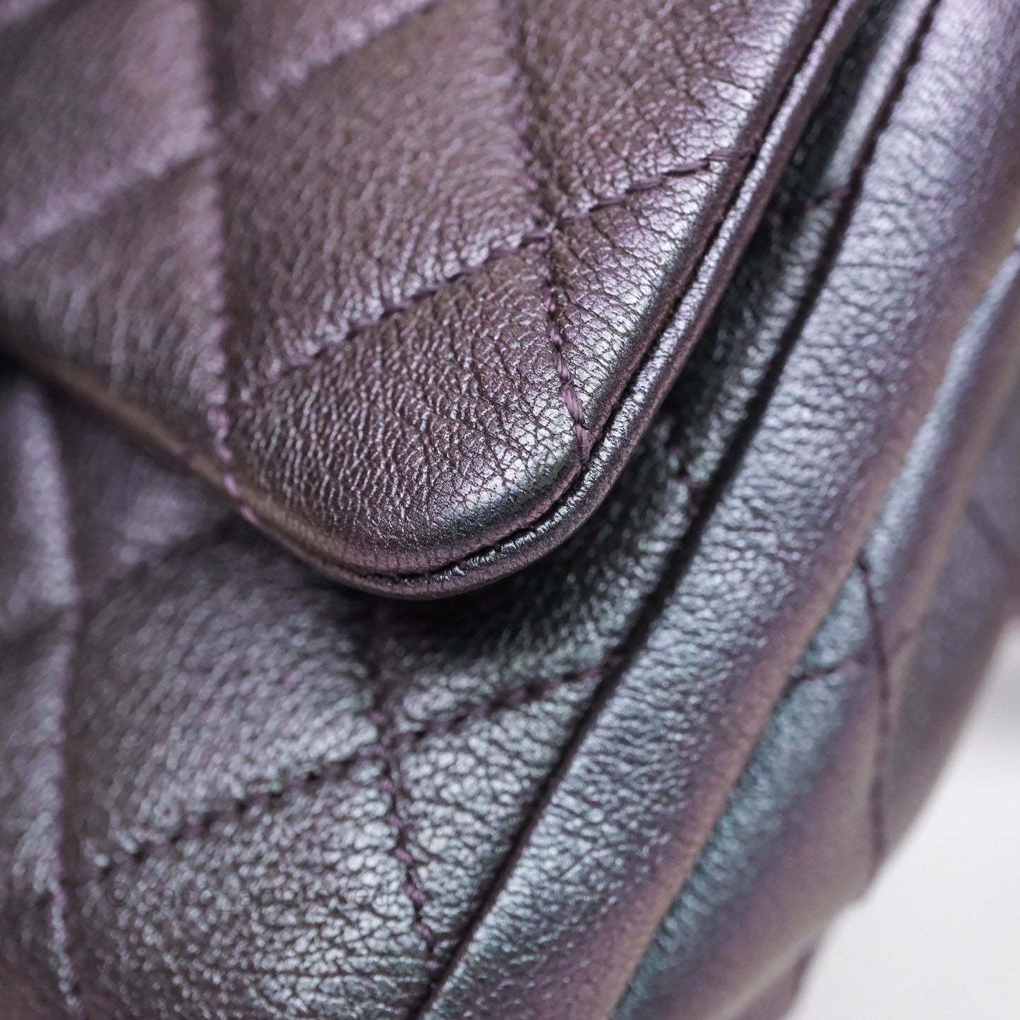 Chanel Quilted Double Carry Waist Chain Flap Iridescent Purple Goatskin Rainbow Hardware