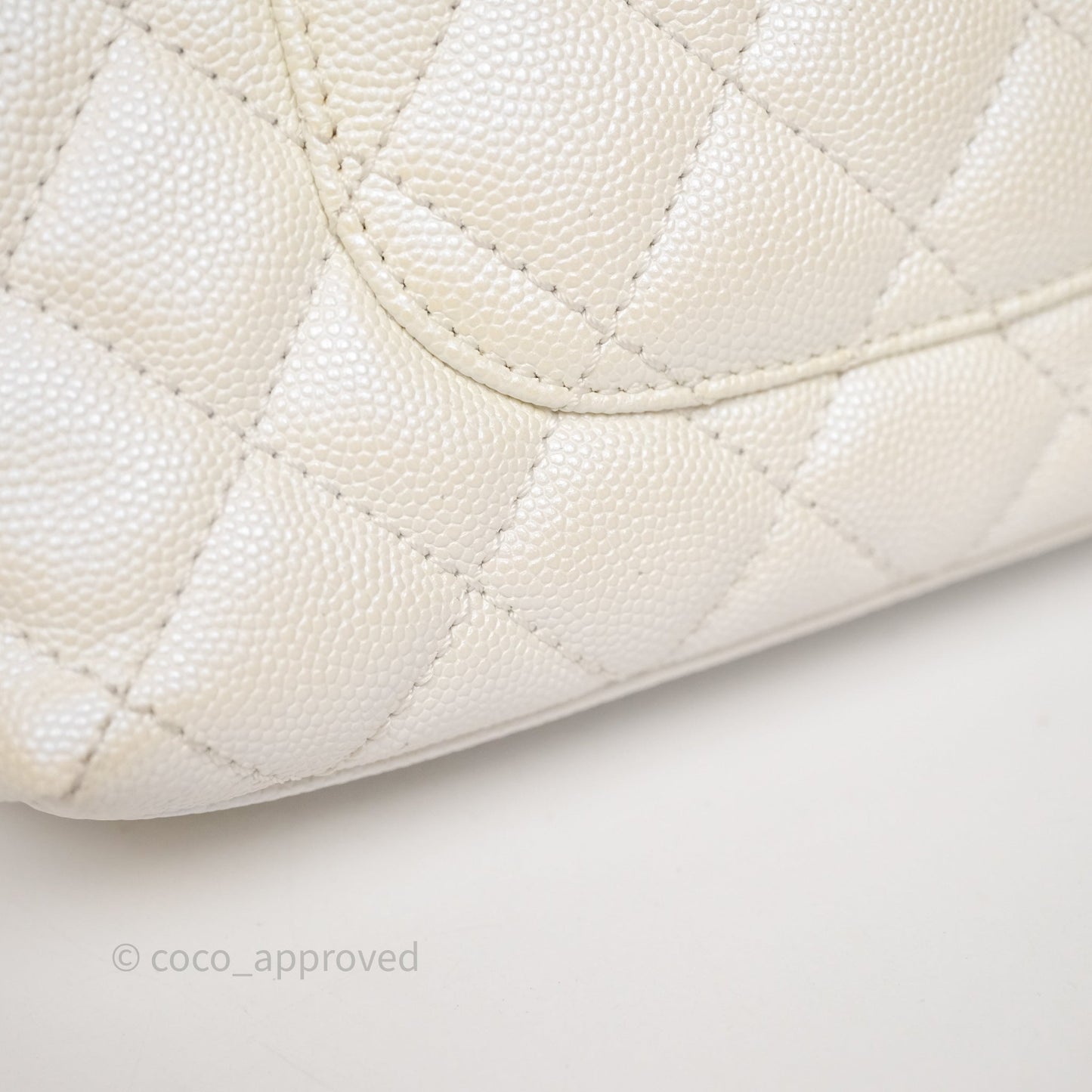 Chanel Mini Coco Handle Quilted Iridescent White Caviar Gold Hardware