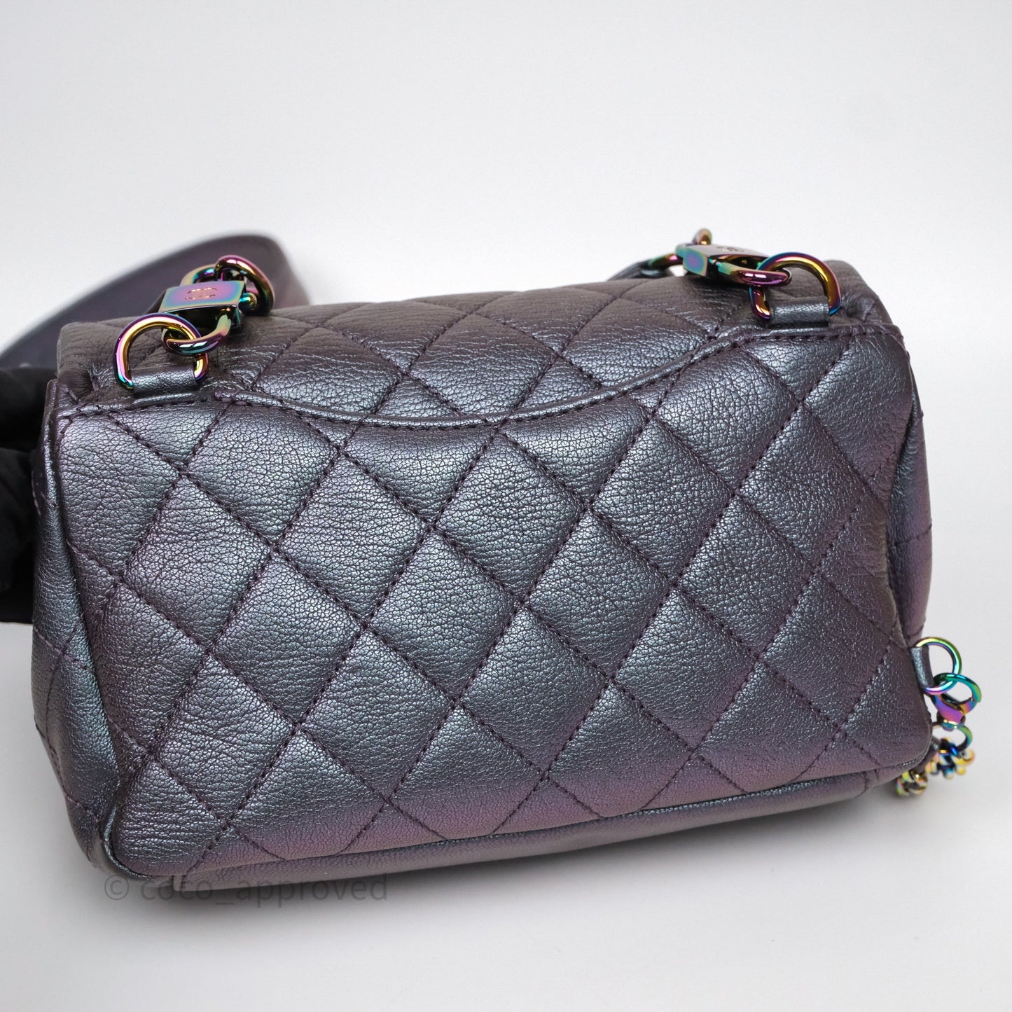 Chanel Quilted Double Carry Waist Chain Flap Iridescent Purple Goatskin Rainbow Hardware