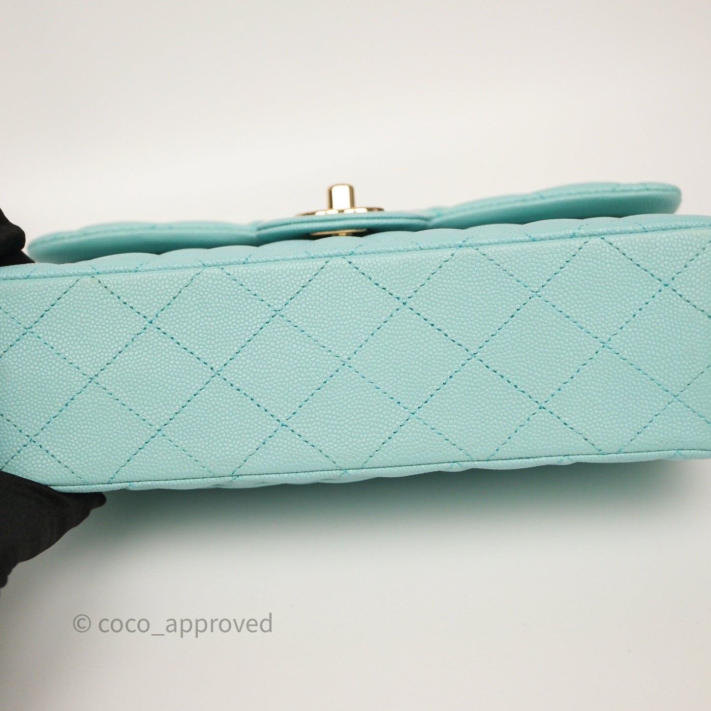 Chanel Small Classic Flap Quilted Light Tiffany Blue Caviar Gold Hardware