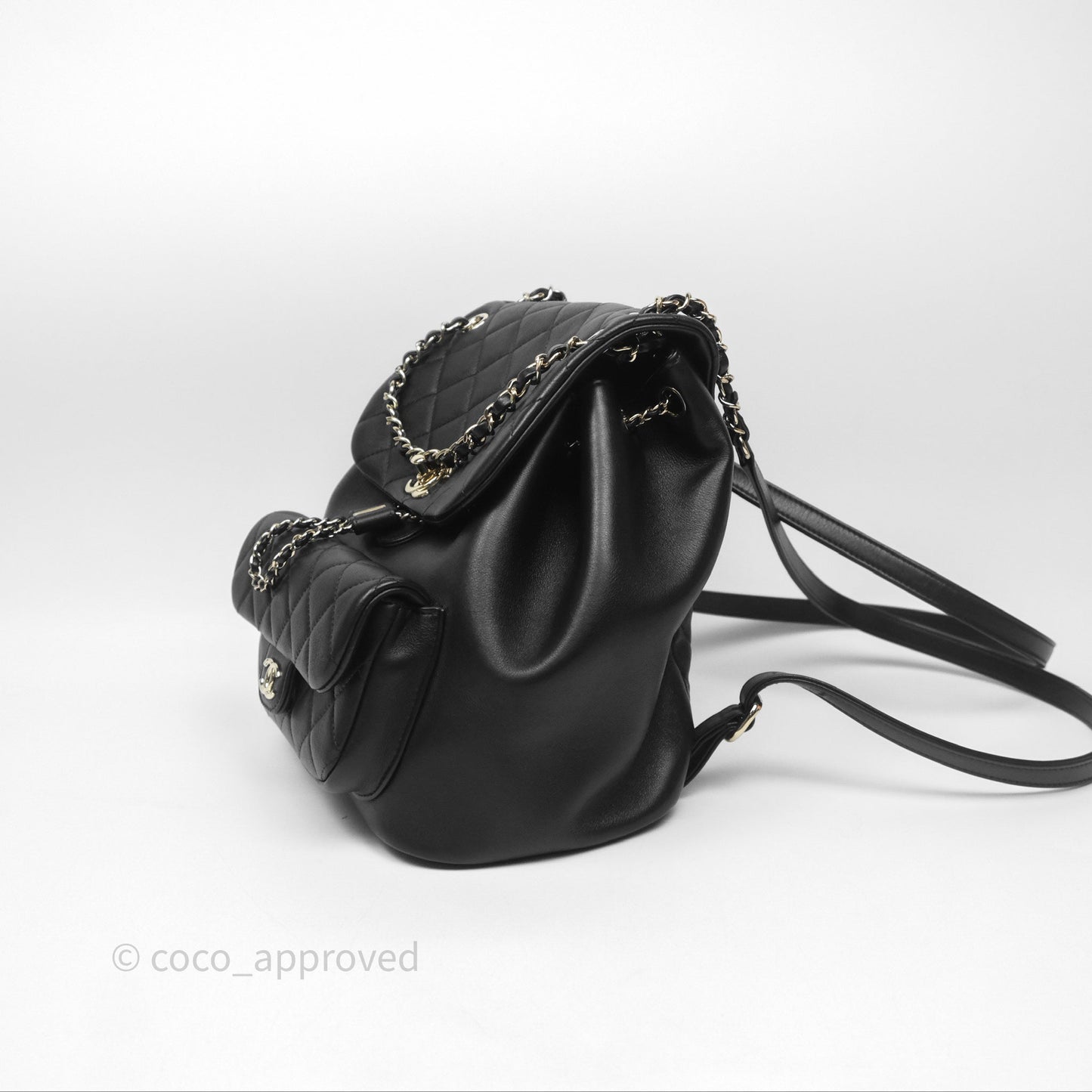 Chanel Quilted Large Duma Drawstring Backpack Black Calfskin