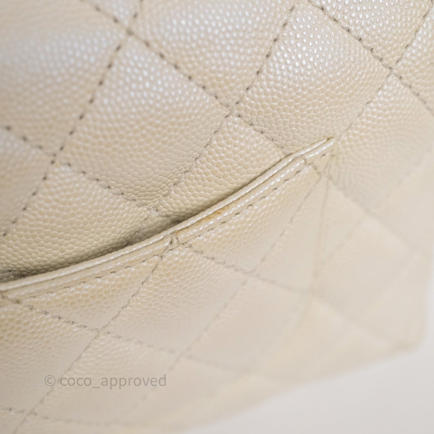 Chanel Mini Coco Handle Quilted Iridescent White Caviar Gold Hardware