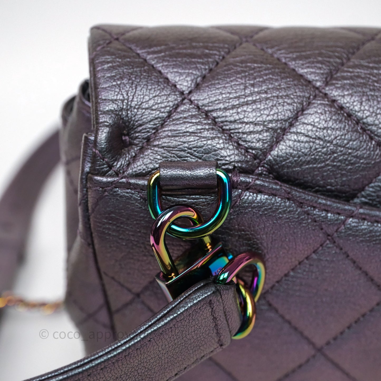 Chanel Quilted Double Carry Waist Chain Flap Iridescent Purple Goatskin Rainbow Hardware