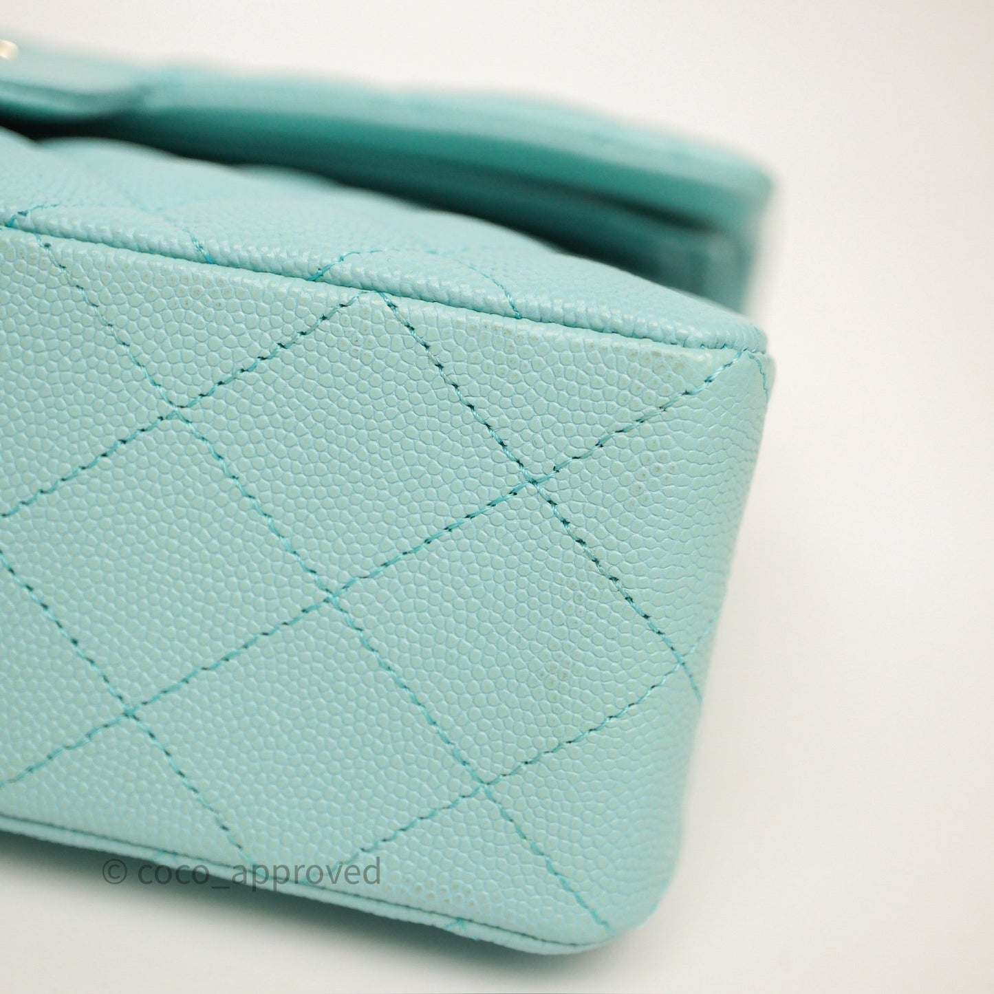 Chanel Small Classic Flap Quilted Light Tiffany Blue Caviar Gold Hardware