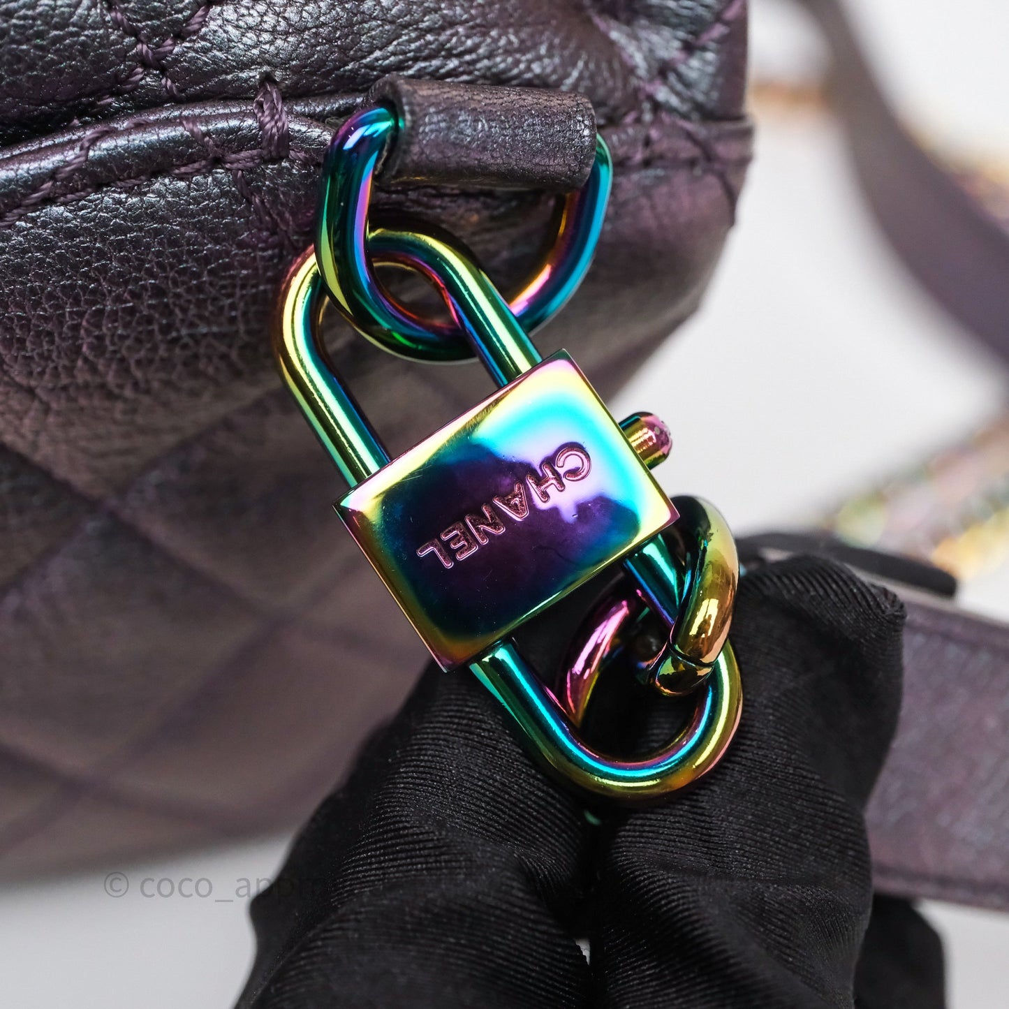 Chanel Quilted Double Carry Waist Chain Flap Iridescent Purple Goatskin Rainbow Hardware