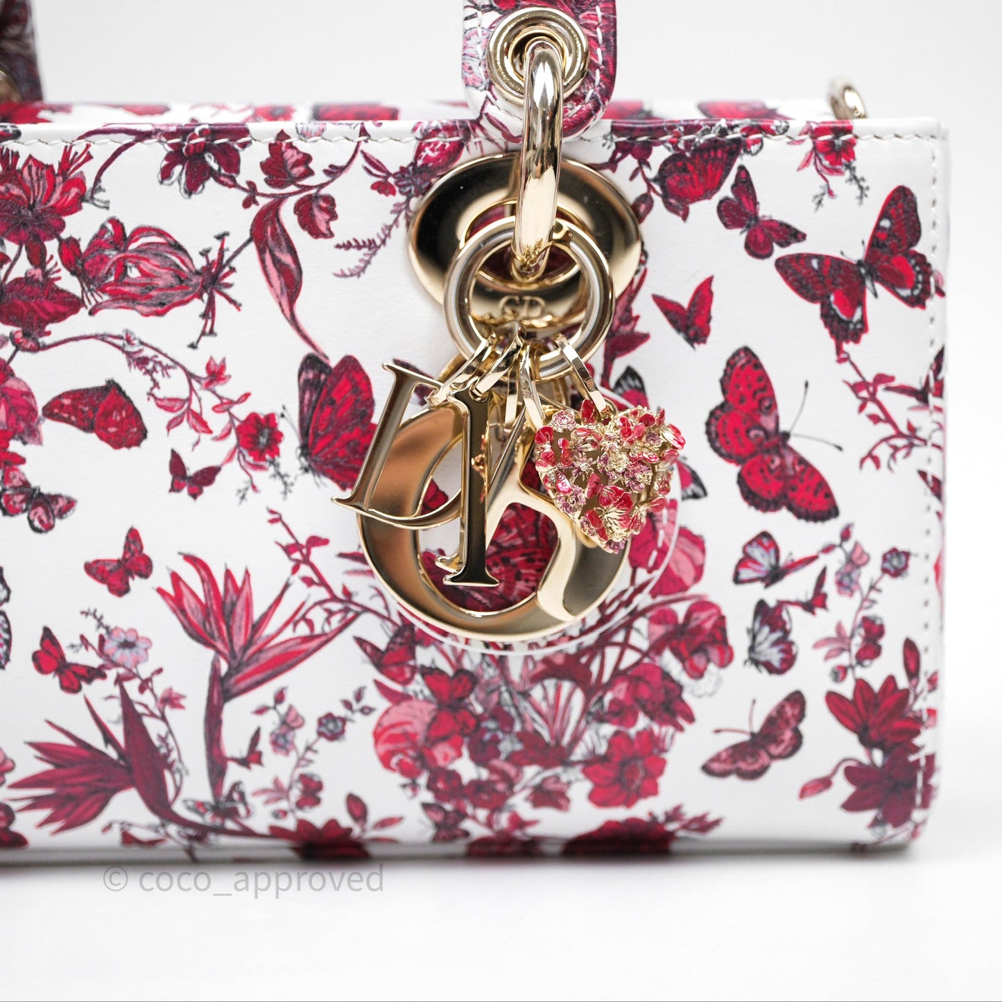 Christian Dior Small Lady D-Joy Bag Coeur Des Papillons Calfskin Light Gold Hardware
