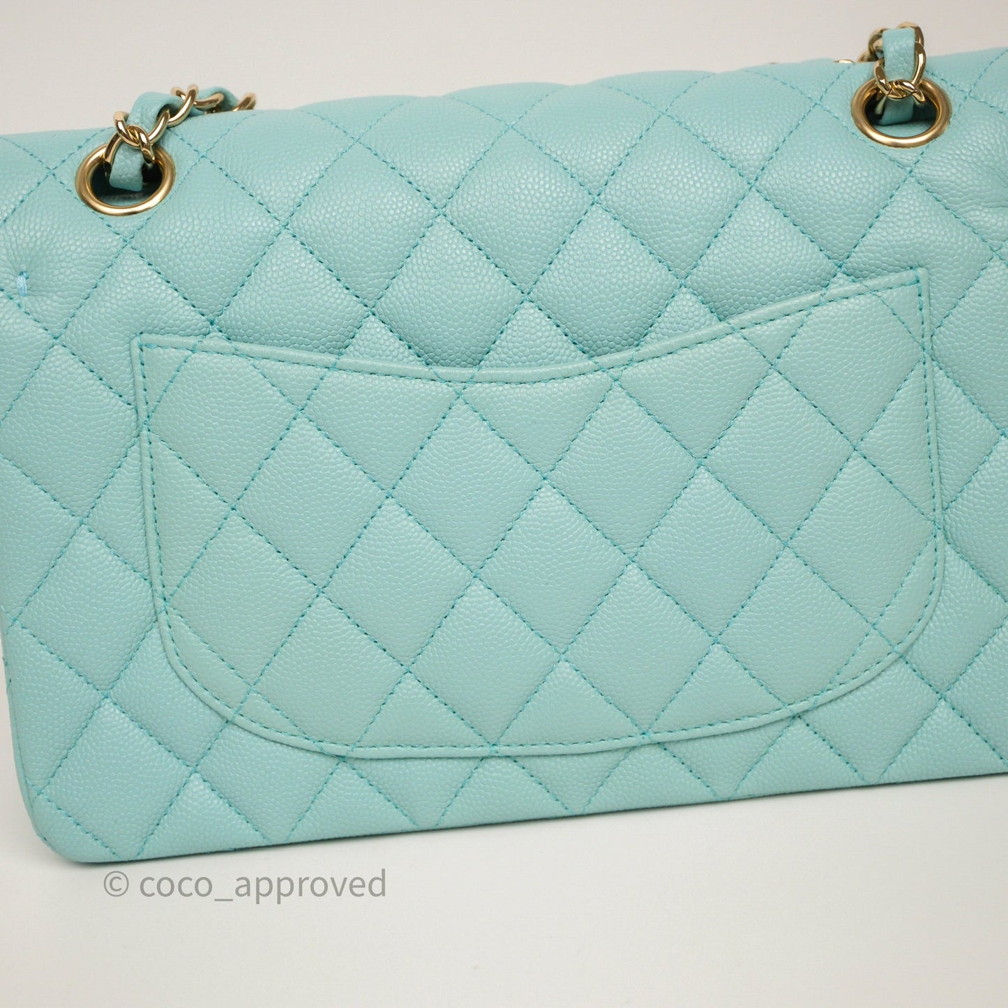 Chanel Small Classic Flap Quilted Light Tiffany Blue Caviar Gold Hardware