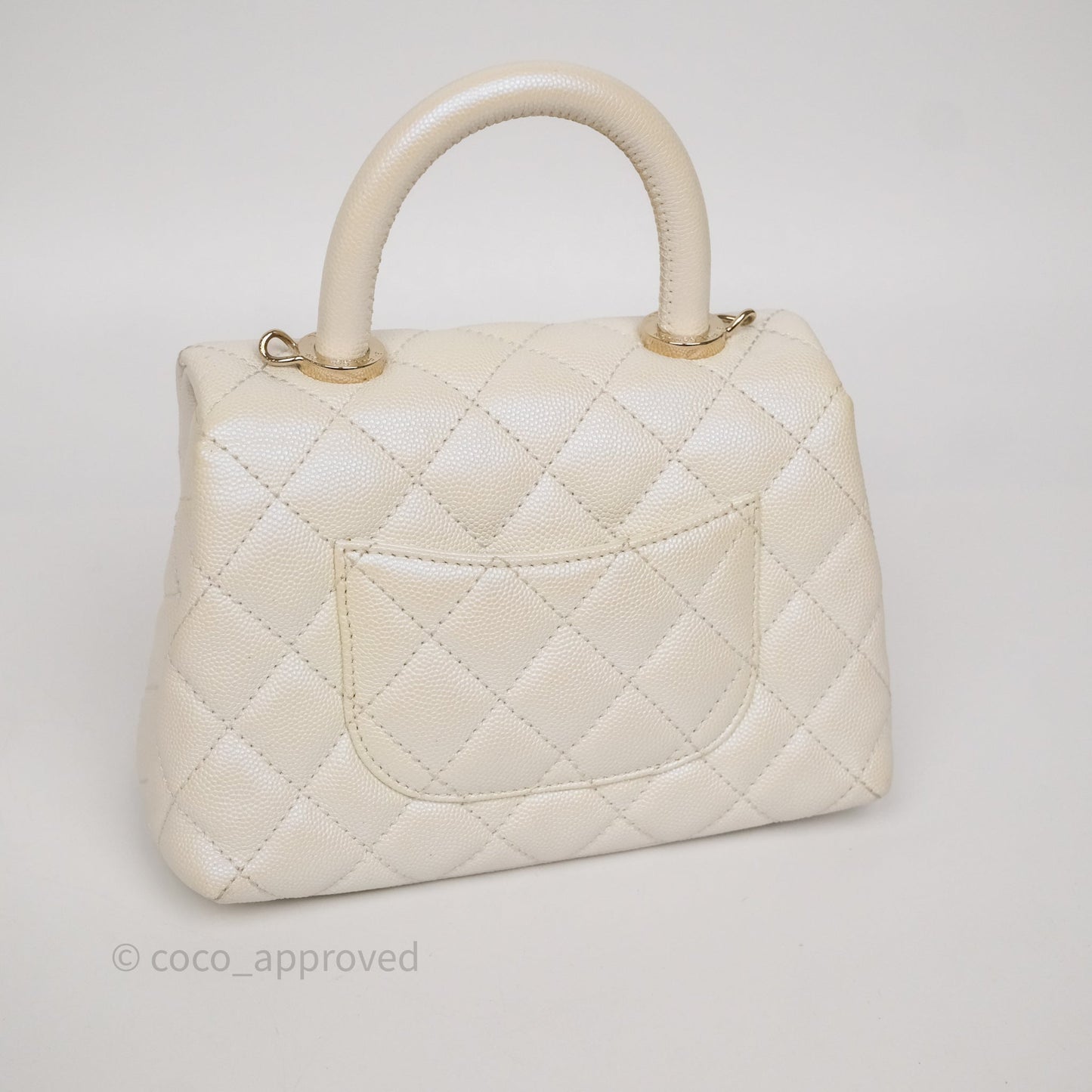 Chanel Mini Coco Handle Quilted Iridescent White Caviar Gold Hardware