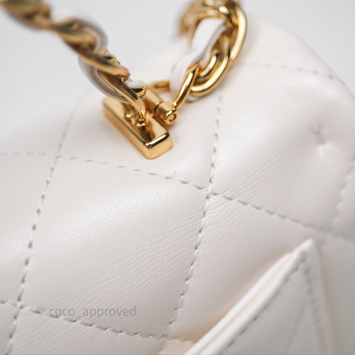 Chanel Top Handle White Lambskin Gold Hardware