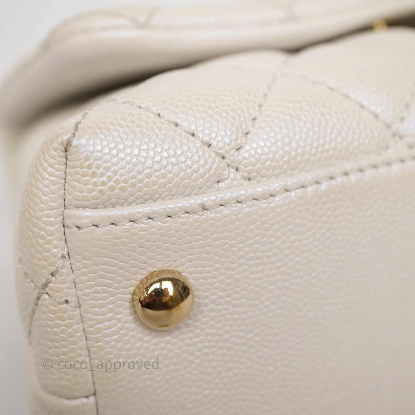 Chanel Mini Coco Handle Quilted Iridescent White Caviar Gold Hardware
