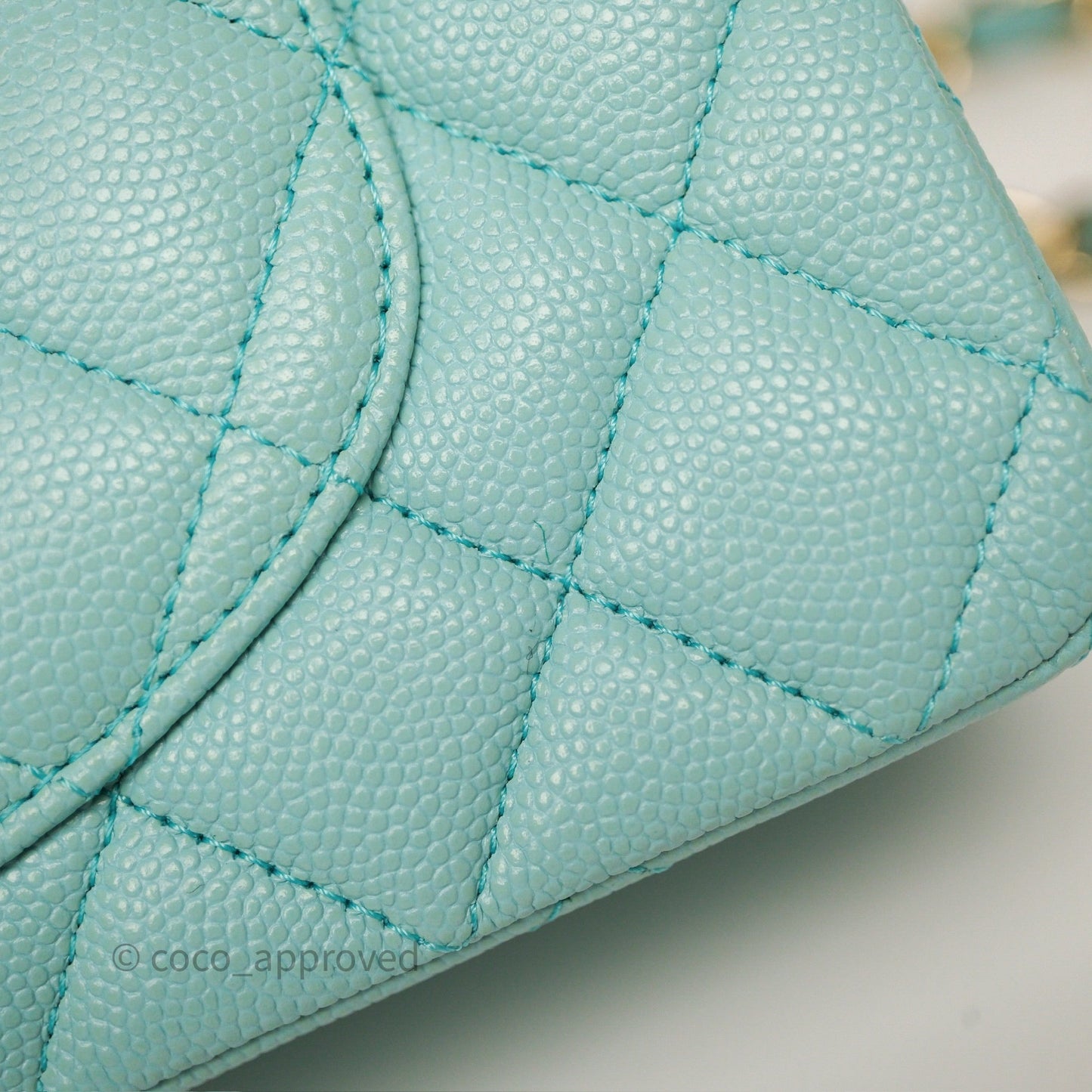 Chanel Small Classic Flap Quilted Light Tiffany Blue Caviar Gold Hardware
