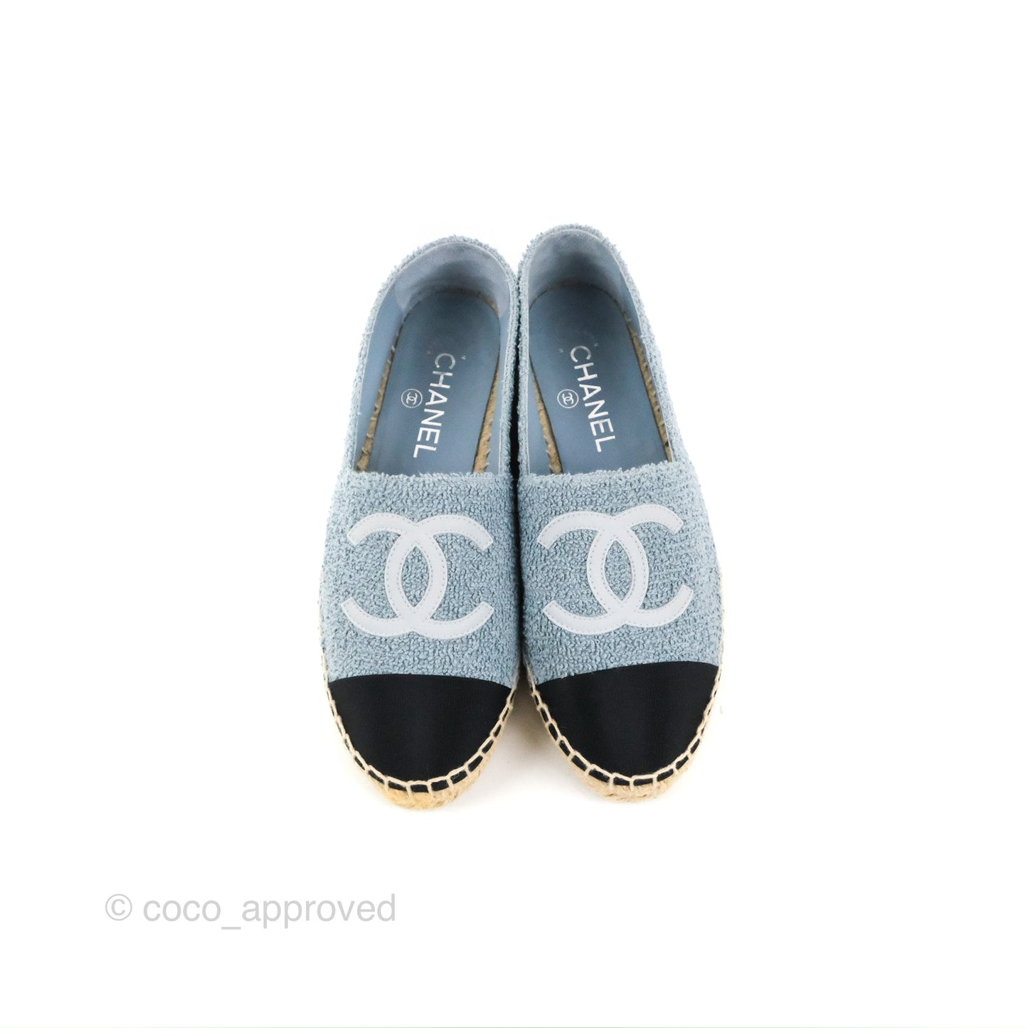 Chanel Espadrille Black Blue Tweed Size 37