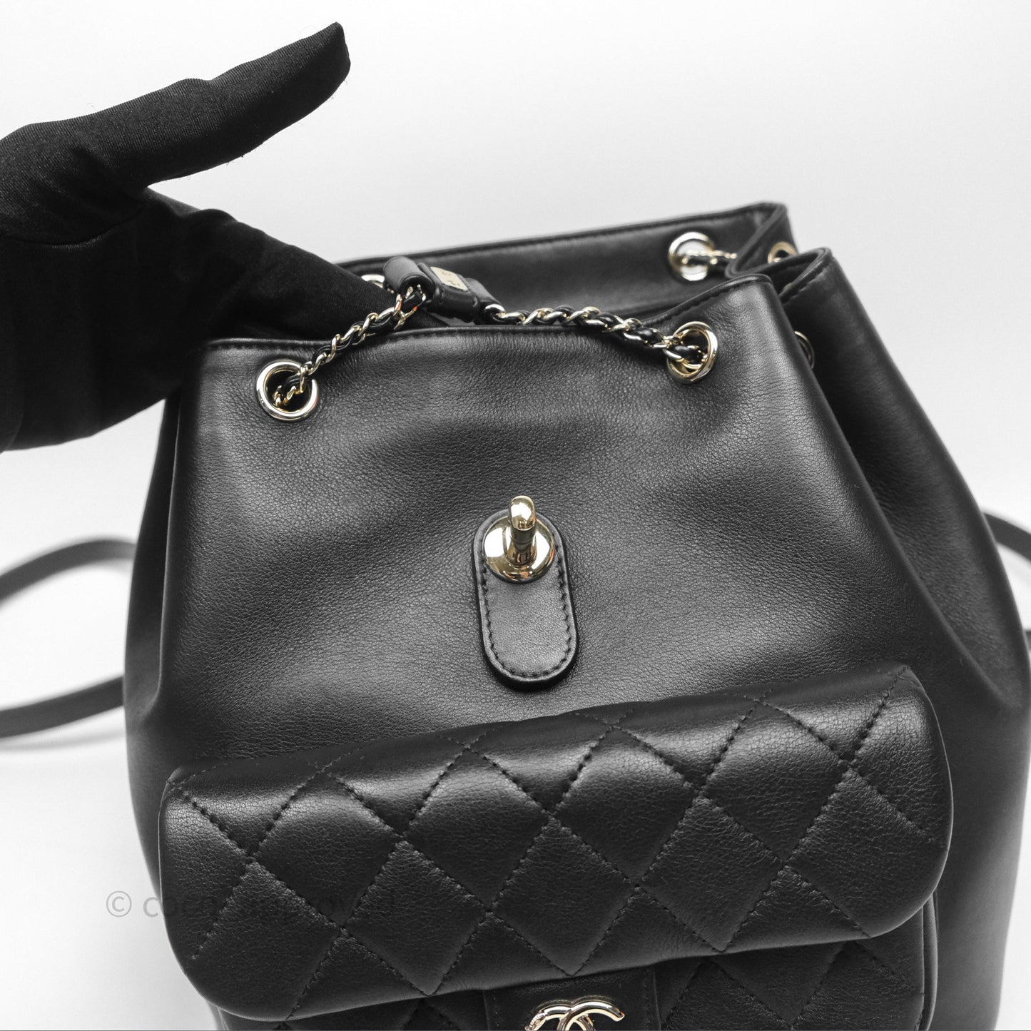 Chanel Quilted Large Duma Drawstring Backpack Black Calfskin