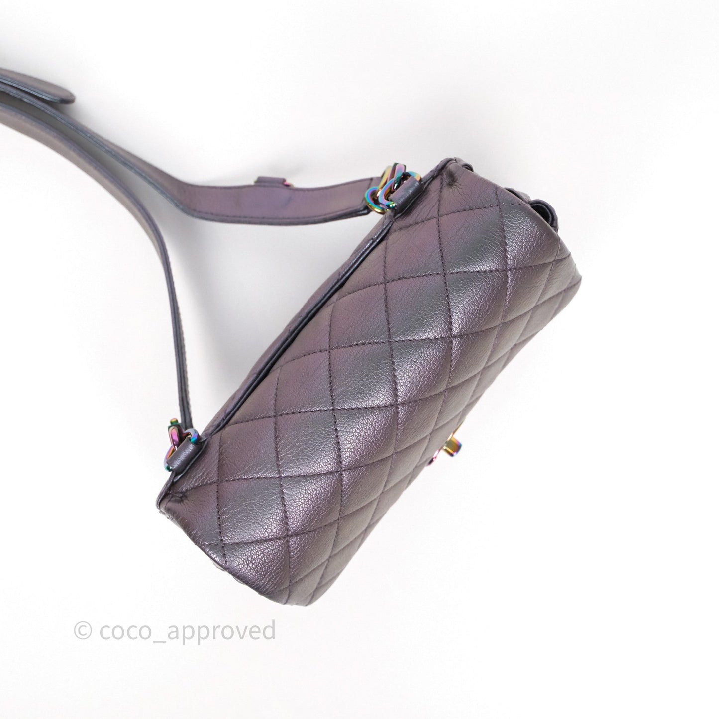 Chanel Quilted Double Carry Waist Chain Flap Iridescent Purple Goatskin Rainbow Hardware