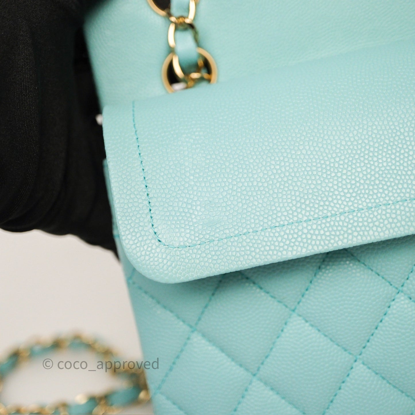 Chanel Small Classic Flap Quilted Light Tiffany Blue Caviar Gold Hardware
