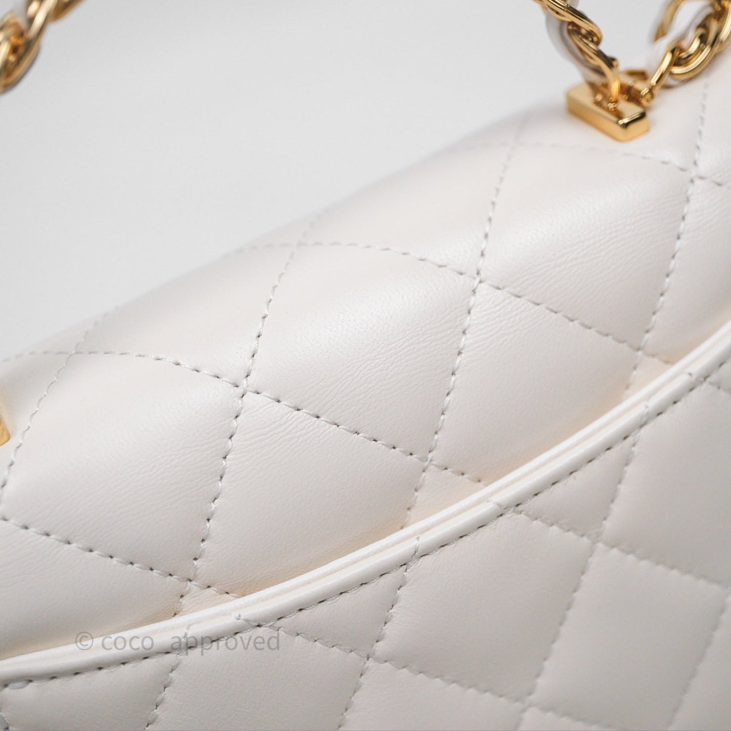 Chanel Top Handle White Lambskin Gold Hardware
